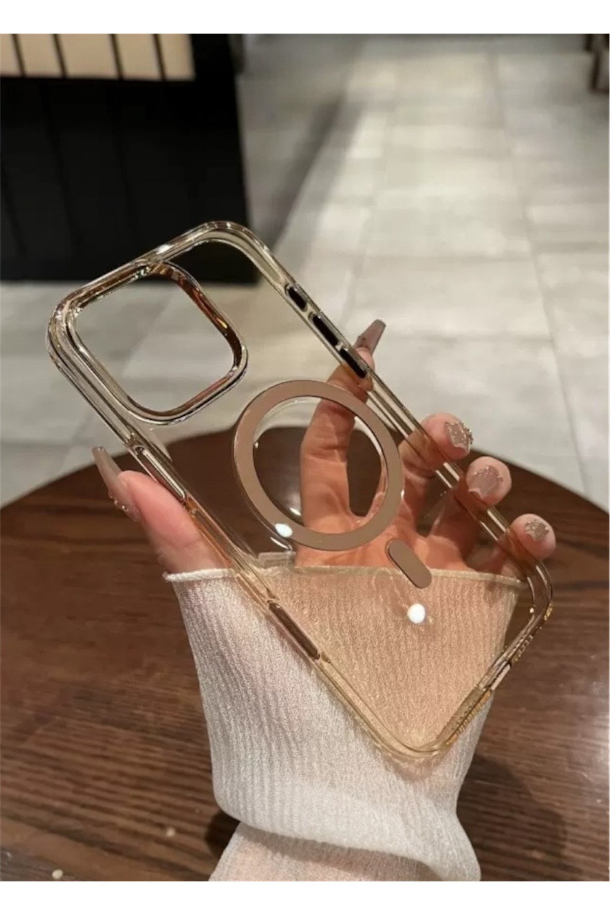 Iphone 16 ProMax Uyumlu MagSafe, Çöl Şeffaf Mika Kılıf, Kamera Korumalı, Metal Tuş Premium Seri