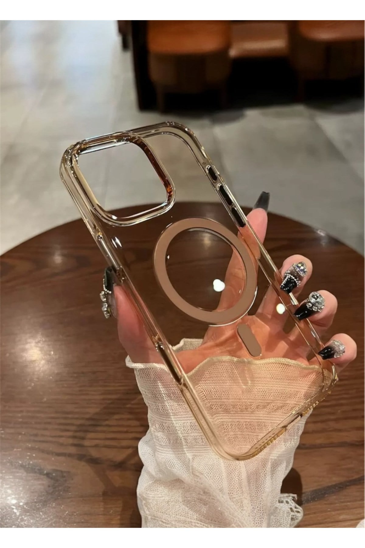 Iphone 16 ProMax Uyumlu MagSafe, Çöl Şeffaf Mika Kılıf, Kamera Korumalı, Metal Tuş Premium Seri
