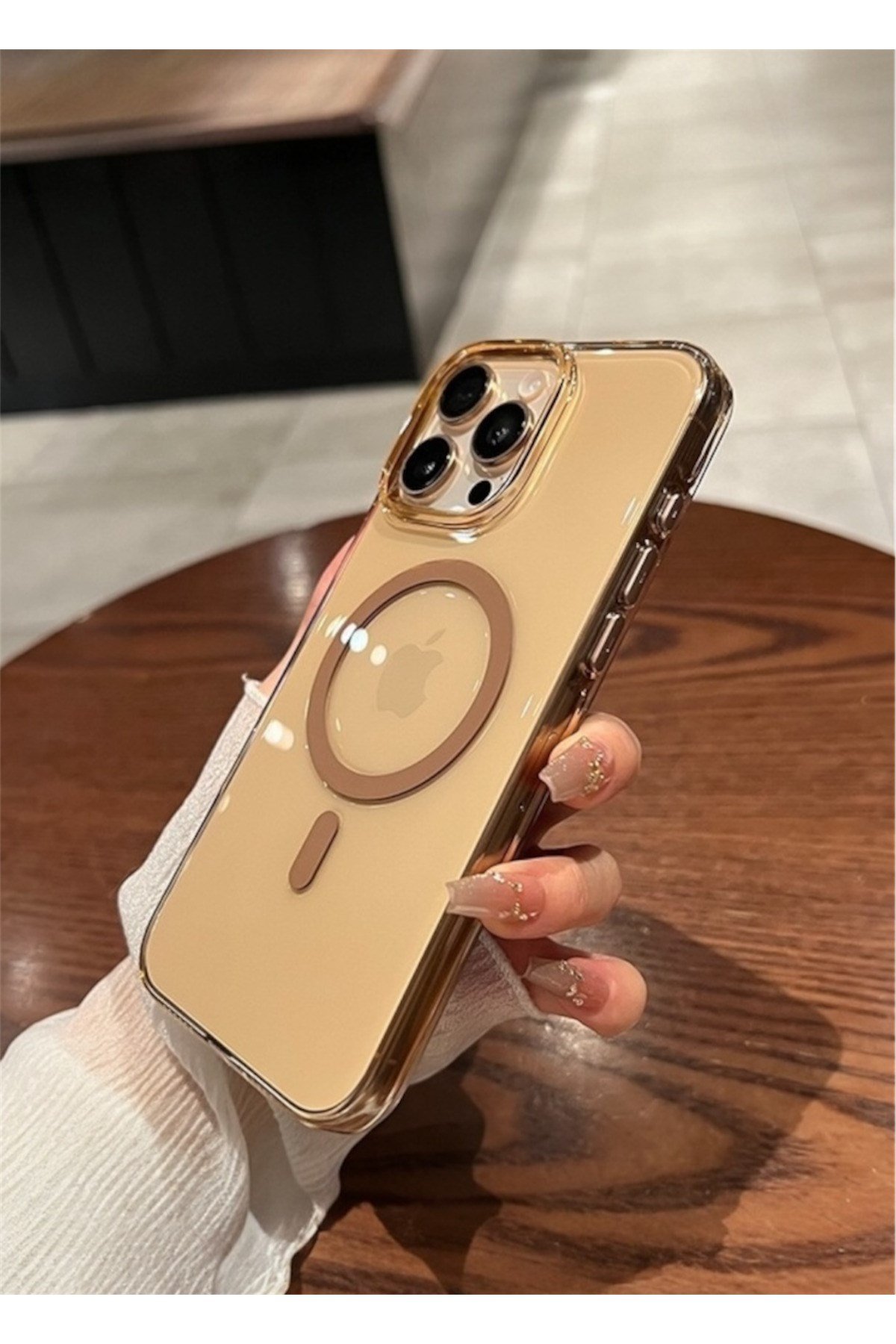 Iphone 16 ProMax Uyumlu MagSafe, Çöl Şeffaf Mika Kılıf, Kamera Korumalı, Metal Tuş Premium Seri
