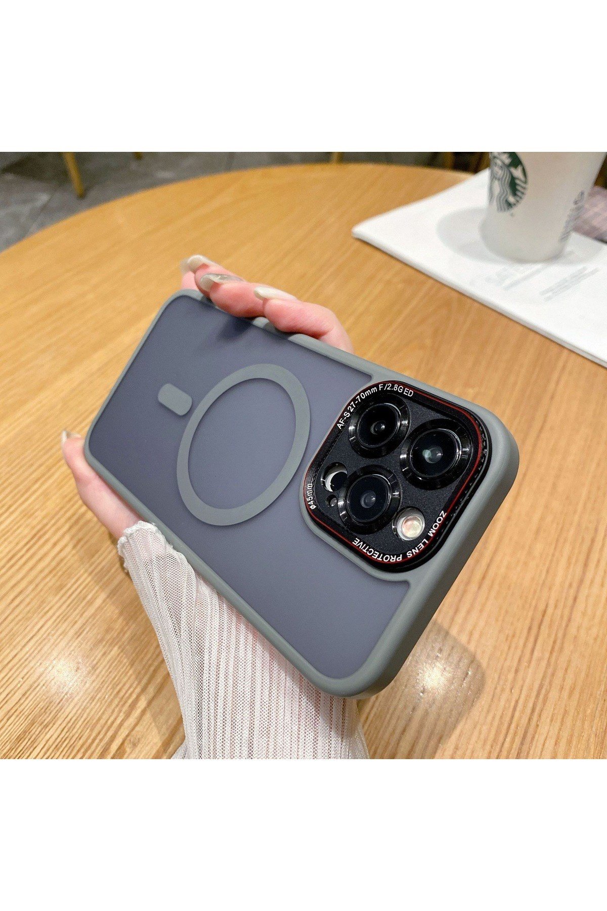 iPhone 16 Uyumlu Gri Mat Magsafe Lens Korumalı Kılıf