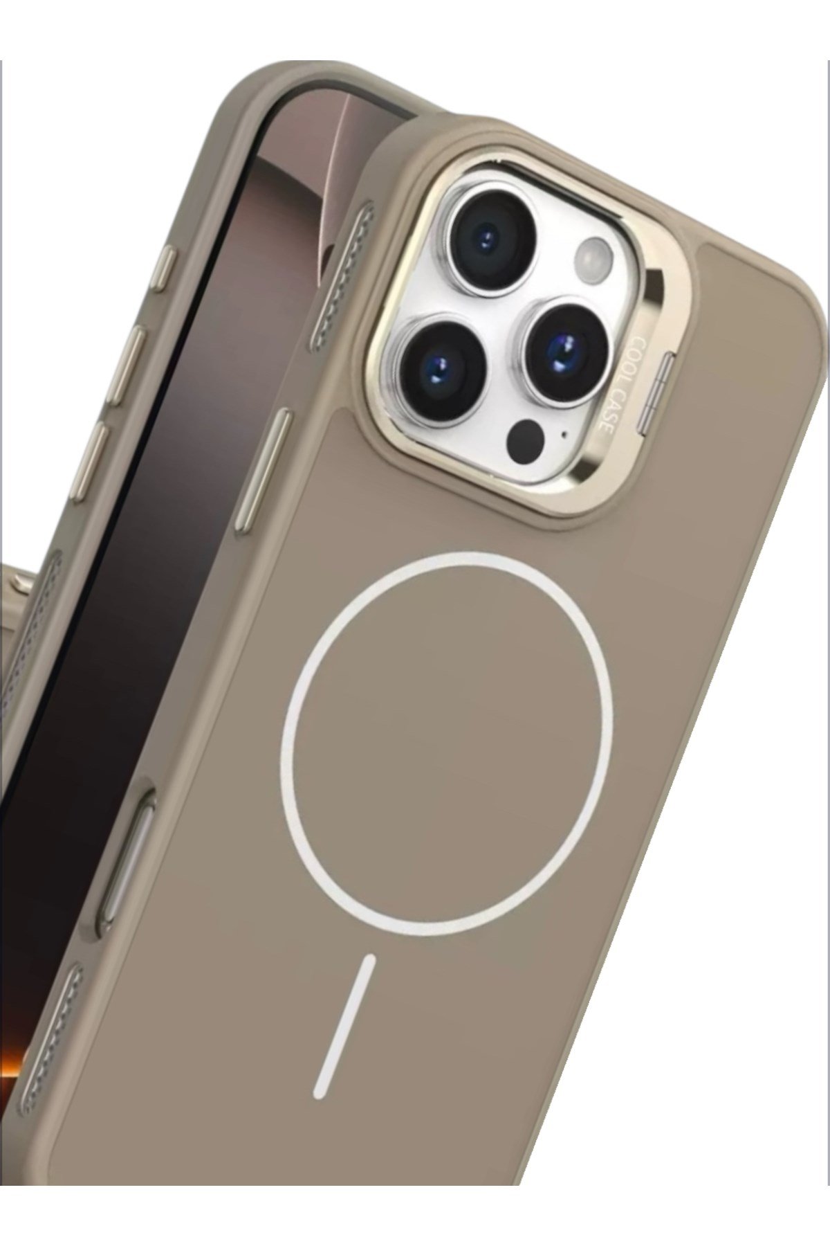 Iphone 16 Uyumlu MagSafeli Korumalı Standlı Çöl Kılıf, Mat Soft Dokulu Premium Seri
