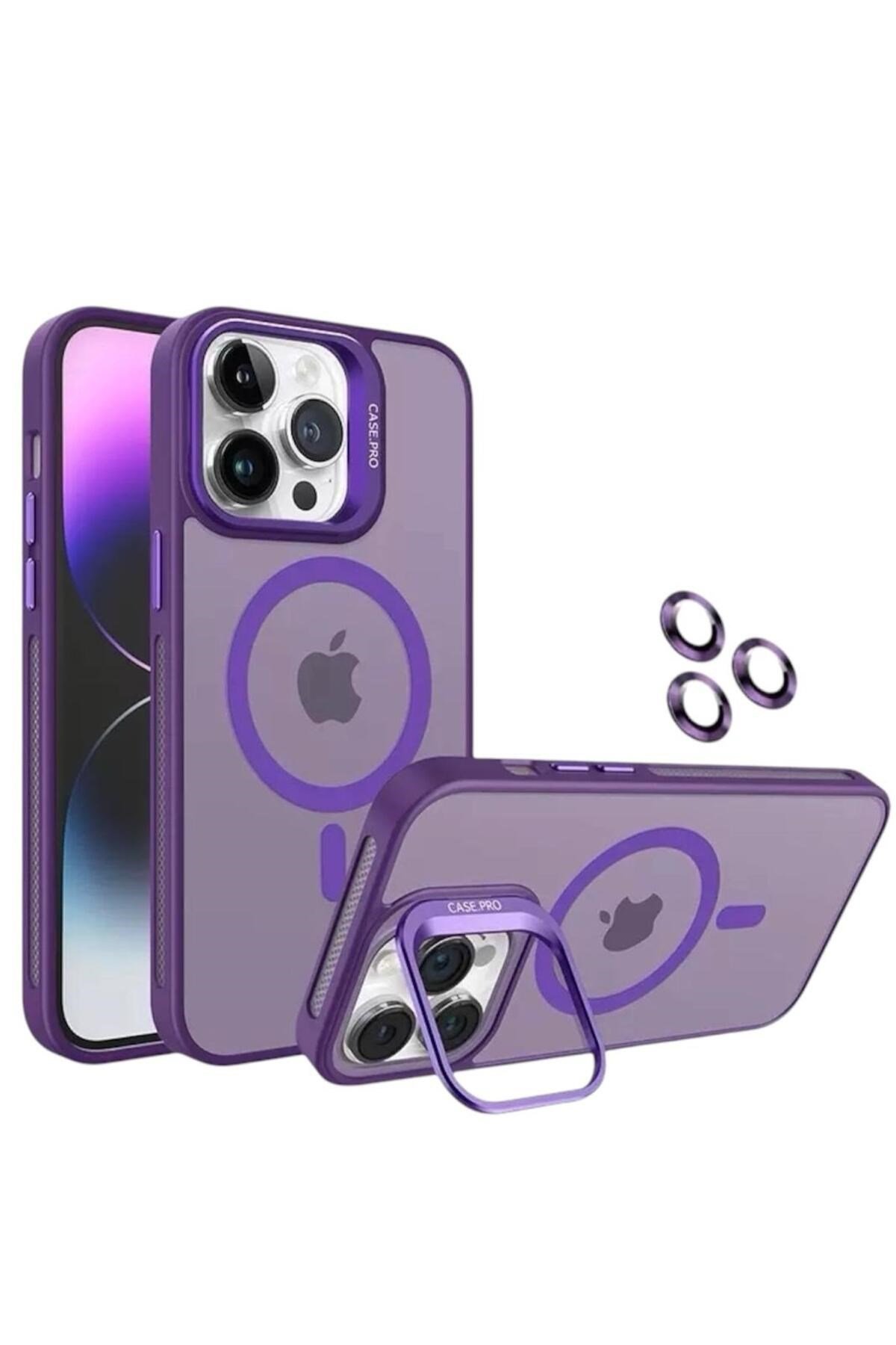 iPhone 16Pro Uyumlu Zırh Koruma MagSafe Destekli Standlı Kamera Lens Korumalı Mat Buzlu Şık Kılıf