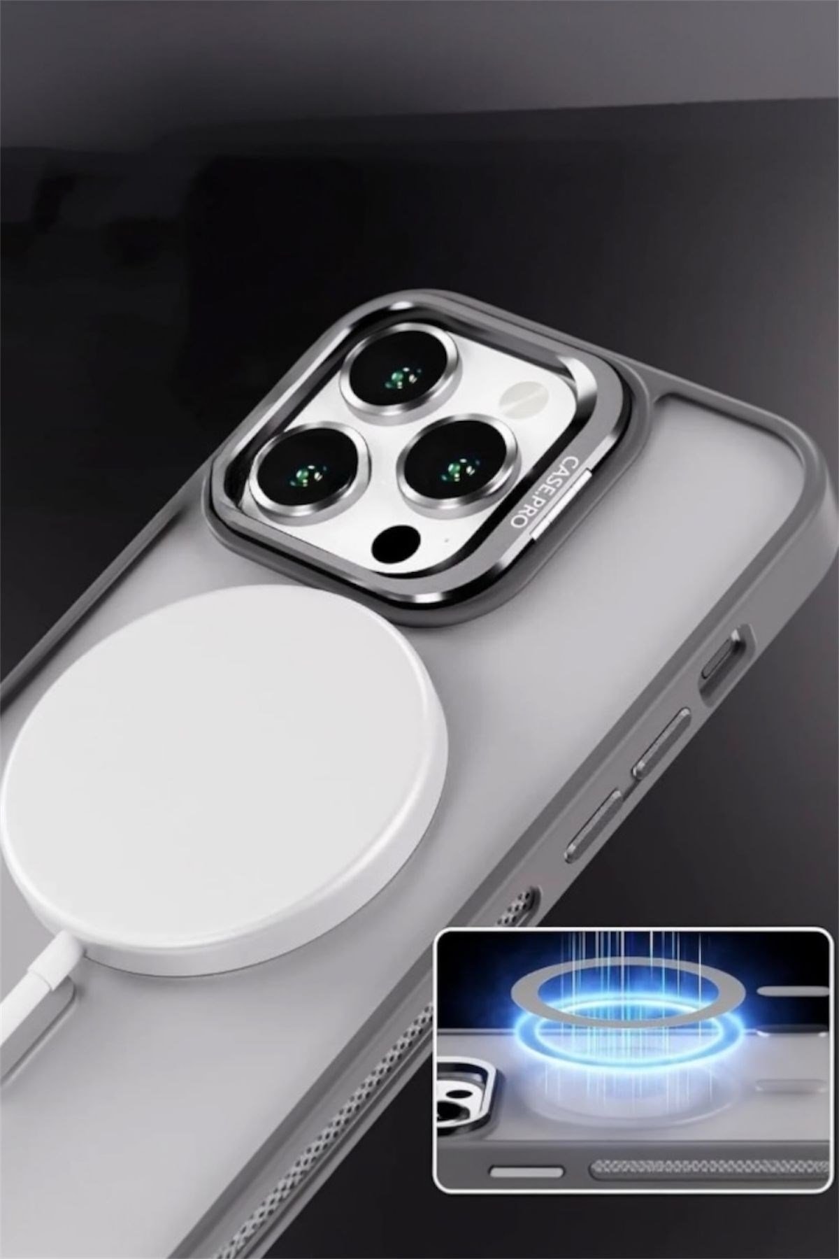 iPhone 16Pro Uyumlu Zırh Koruma MagSafe Destekli Standlı Kamera Lens Korumalı Mat Buzlu Şık Kılıf