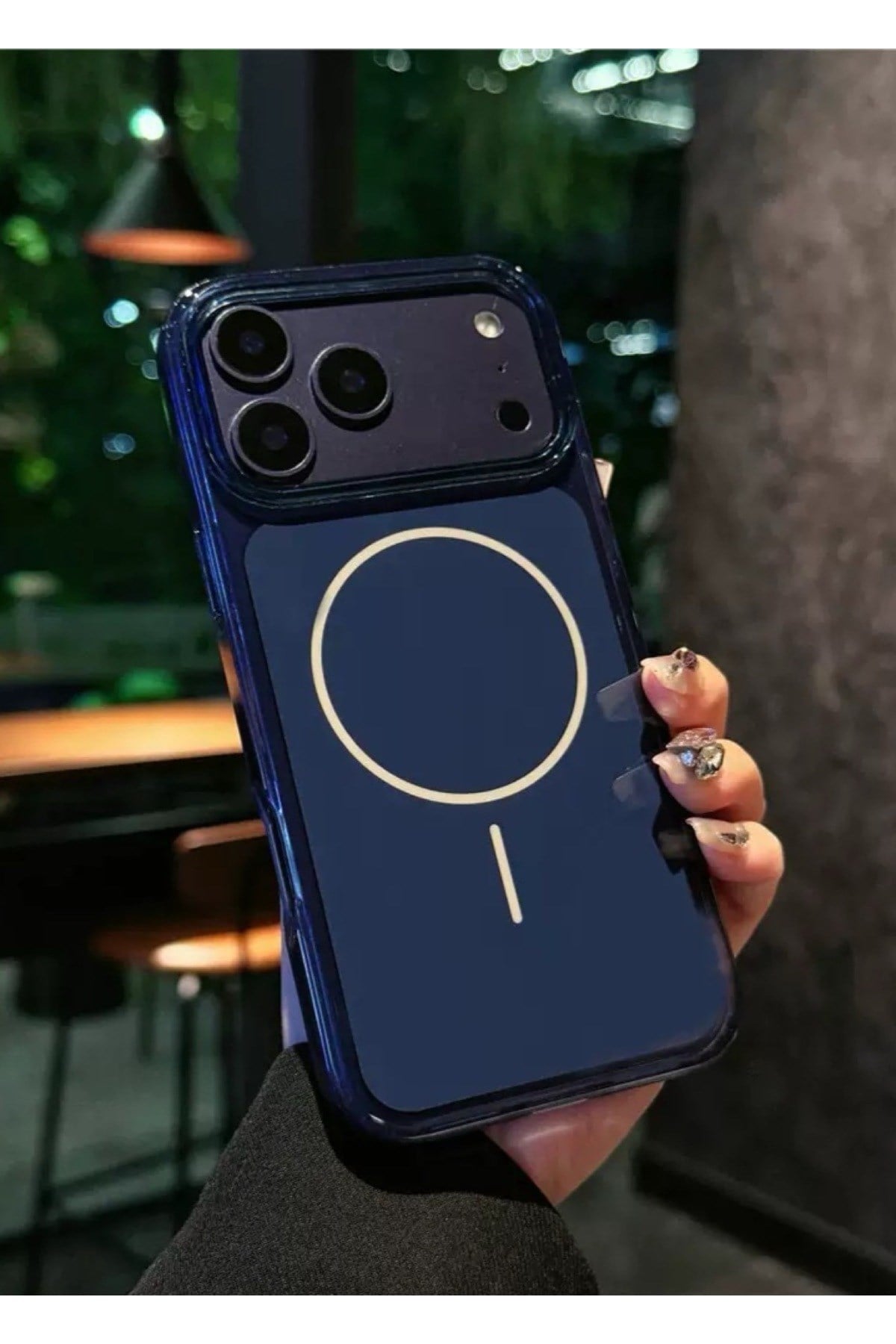 iPhone 17 Pro Lacivert Renk MagSafeli Şeffaf Koruyucu Telefon Kılıfı – Darbe Emici, Kamera Korumalı