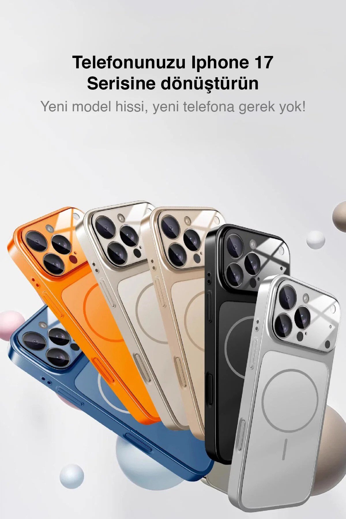 iPhone Turuncu 14 Pro Max Uyumlu 17 Pro Max Görünüme Çeviren Kamera Koruma Magsafe