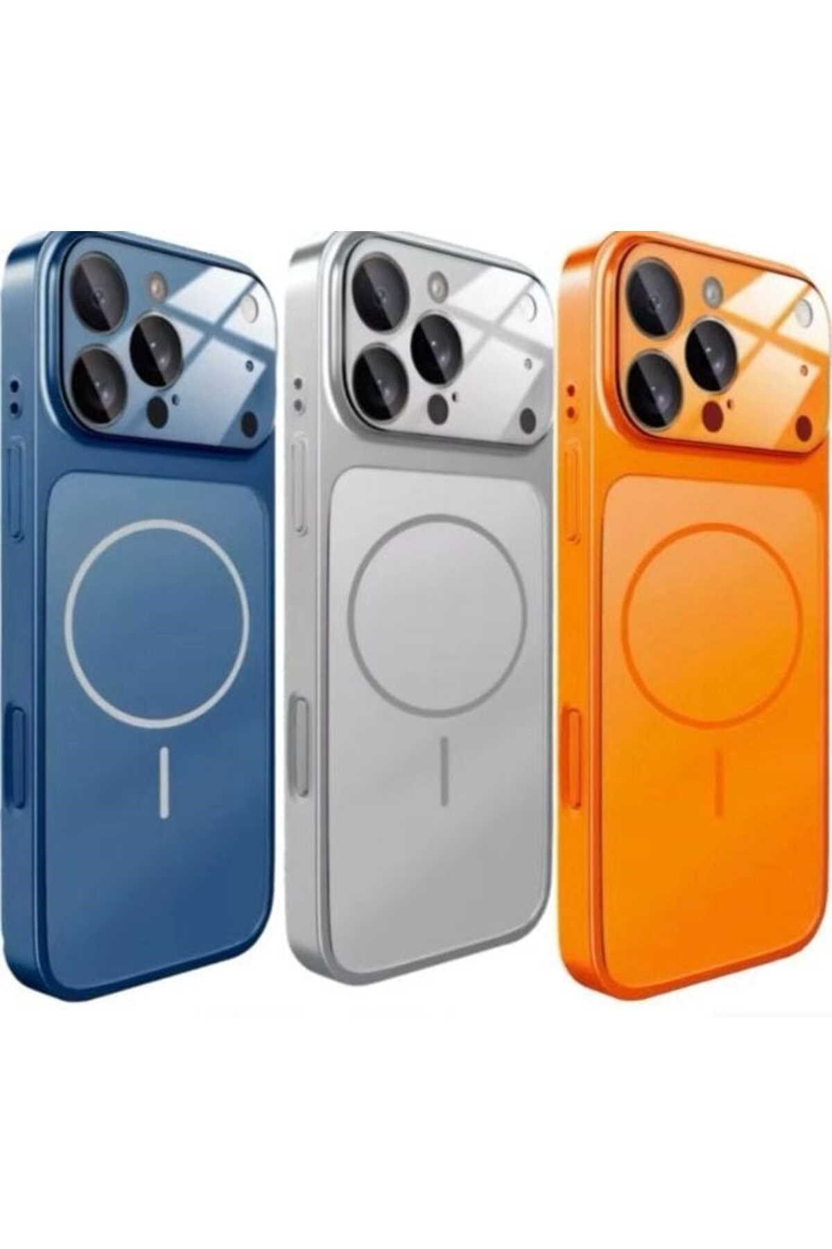 iPhone Turuncu 14 Pro Max Uyumlu 17 Pro Max Görünüme Çeviren Kamera Koruma Magsafe