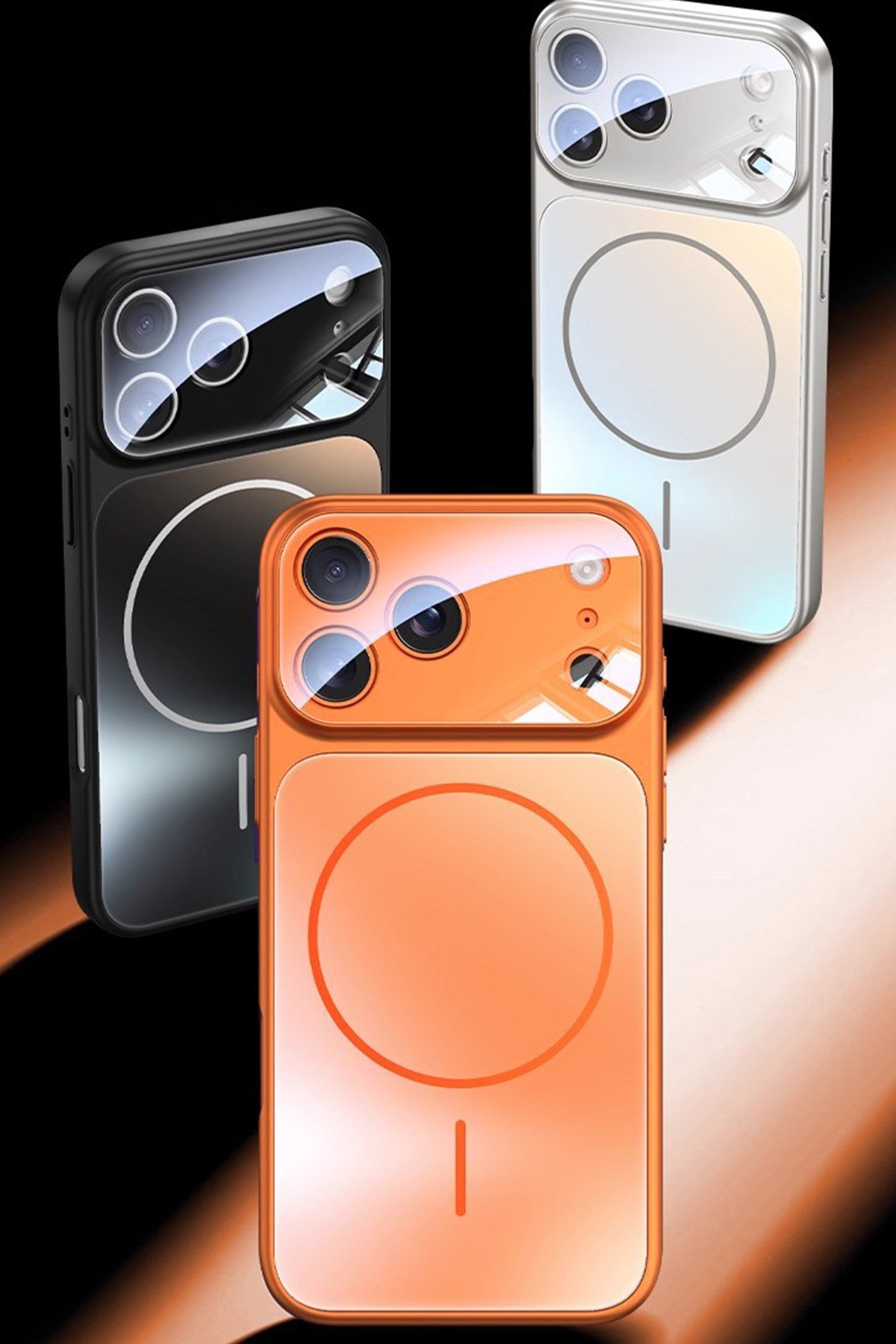 iPhone Turuncu 14 Pro Max Uyumlu 17 Pro Max Görünüme Çeviren Kamera Koruma Magsafe