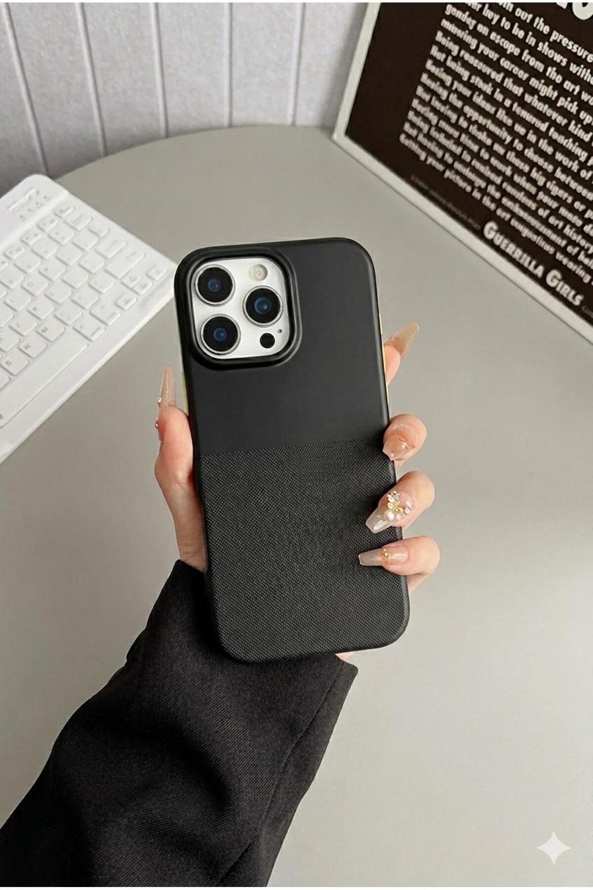 MagSafe ıPhone 14 Pro Uyumlu Siyah Kamera Korumalı Dokulu İnce Tasarım Telefon Kılıfı