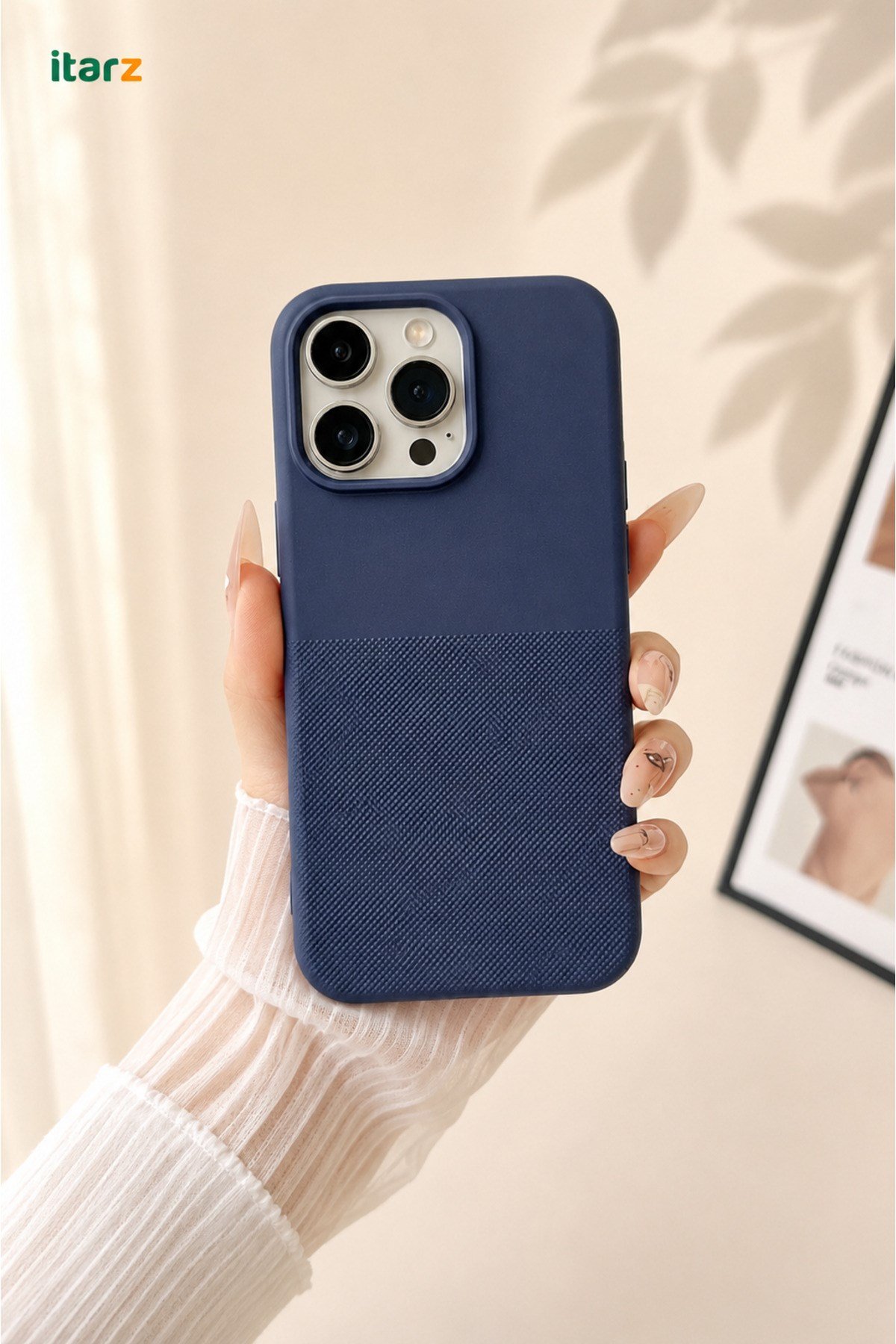 MagSafe ıPhone 15 Pro Max Uyumlu Lacivert Kamera Korumalı Dokulu İnce Tasarım Telefon Kılıfı