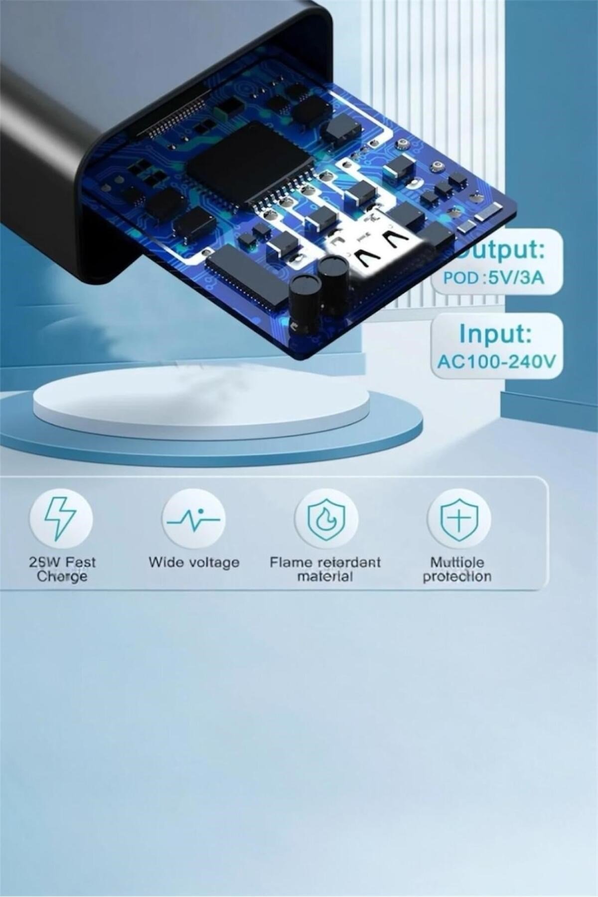 Samsung Galaxy S20/S21/S22/S23 Fe/S24 Plus/S24 Ultra Uyumlu Hızlı Şarj Adaptörü 25W USB-C Type