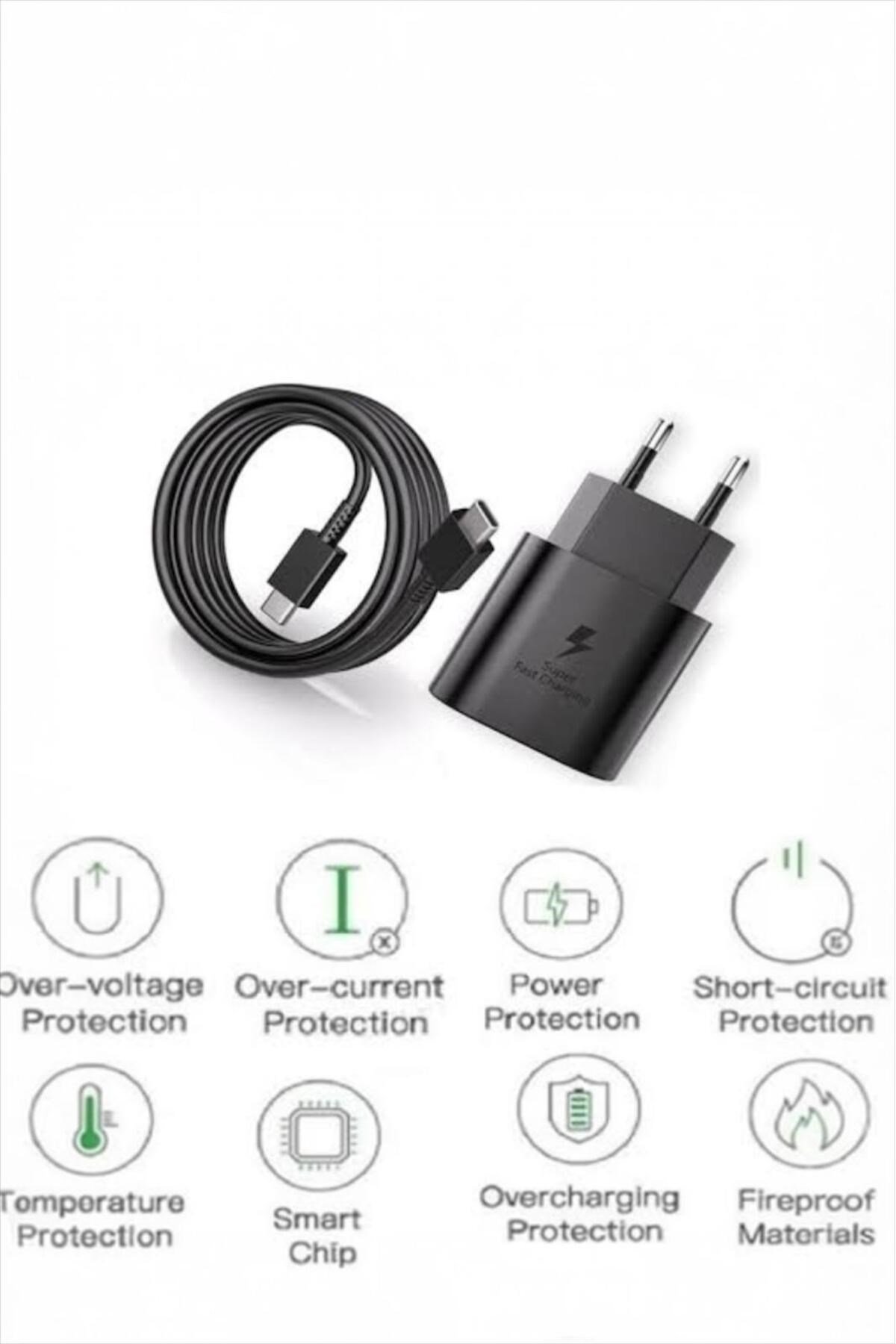 Samsung Uyumlu 45W PD Ultra Hızlı Şarj Aleti Adaptör ve 5A USB-C Kablo Siyah