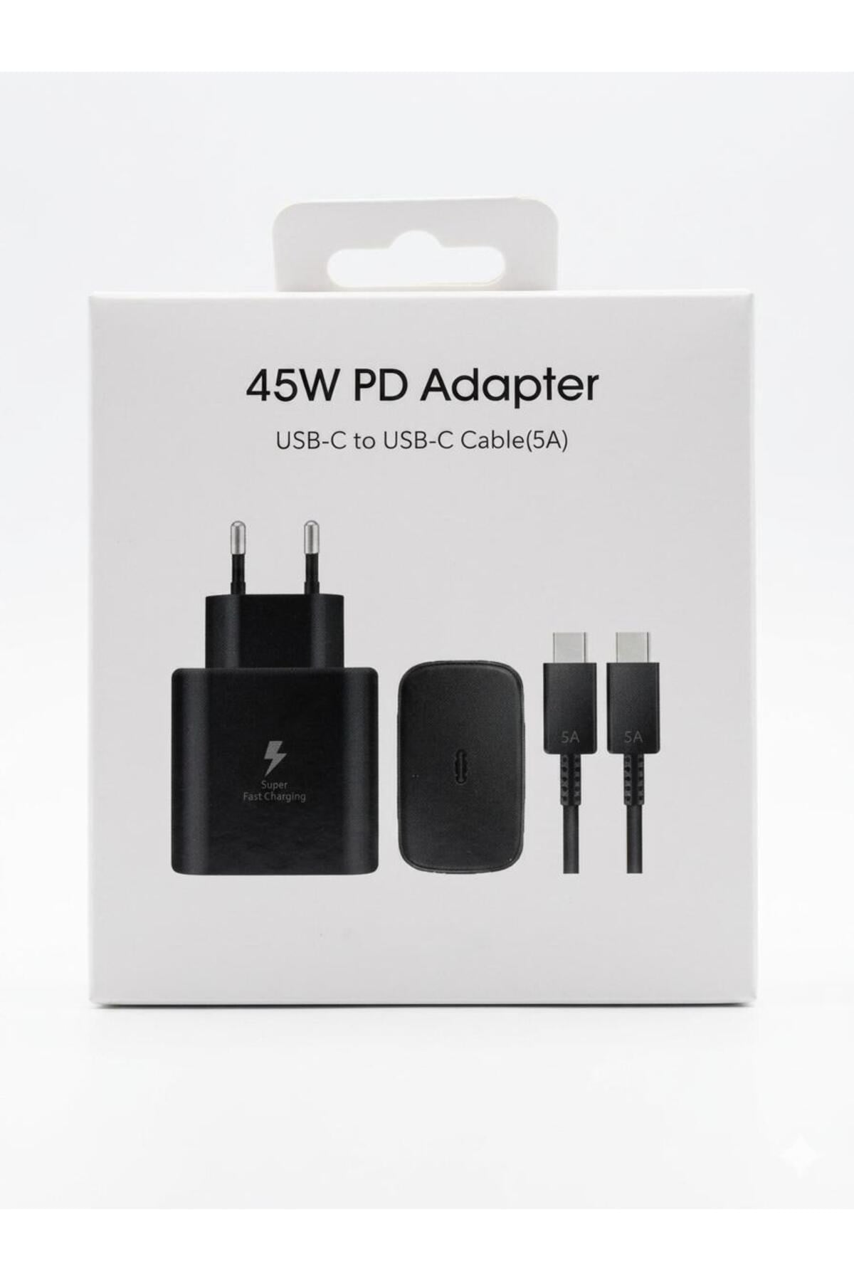 Samsung Uyumlu 45W PD Ultra Hızlı Şarj Aleti Adaptör ve 5A USB-C Kablo Siyah