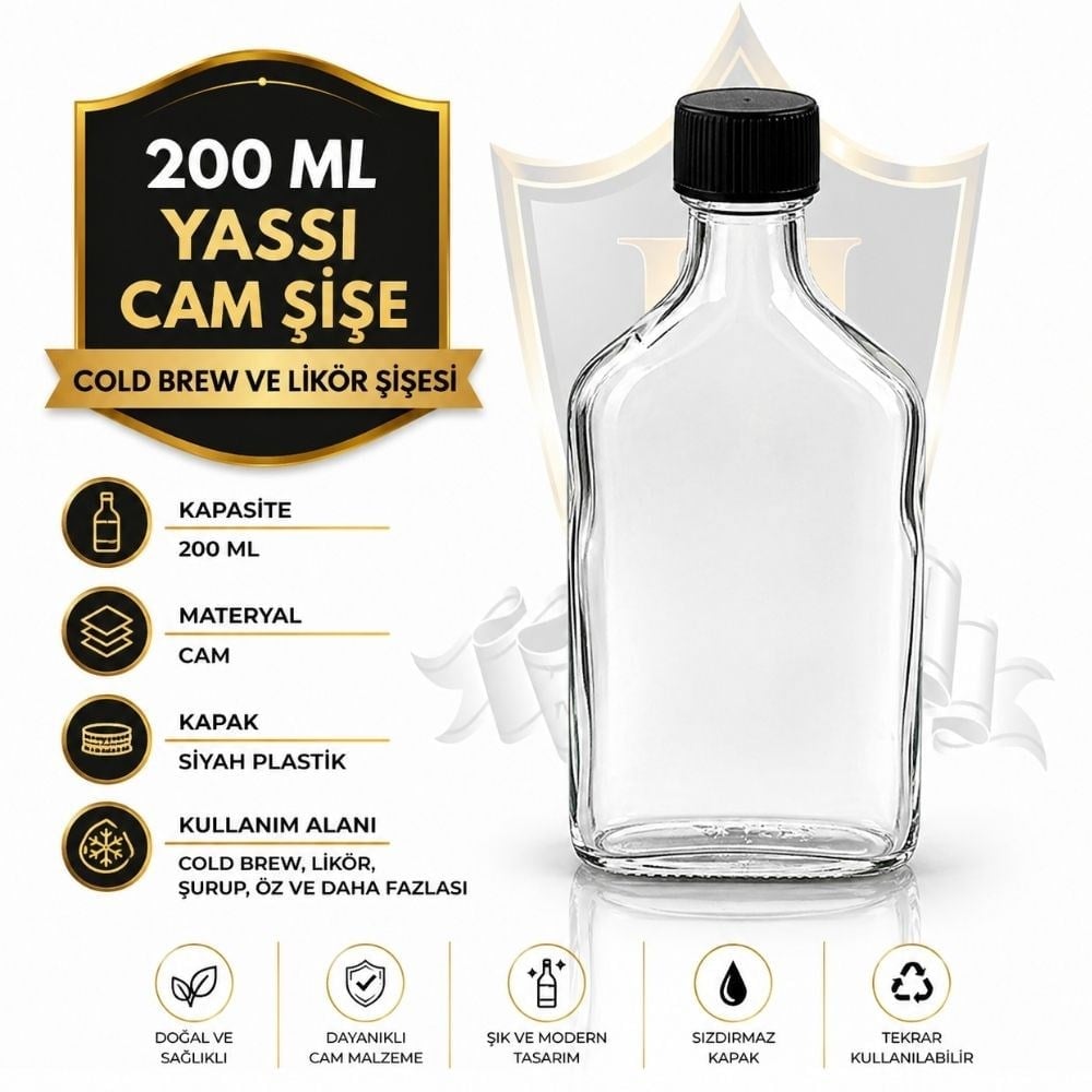 200 ml Yassı Cam Şişe – Cold Brew & Likör Şişesi
