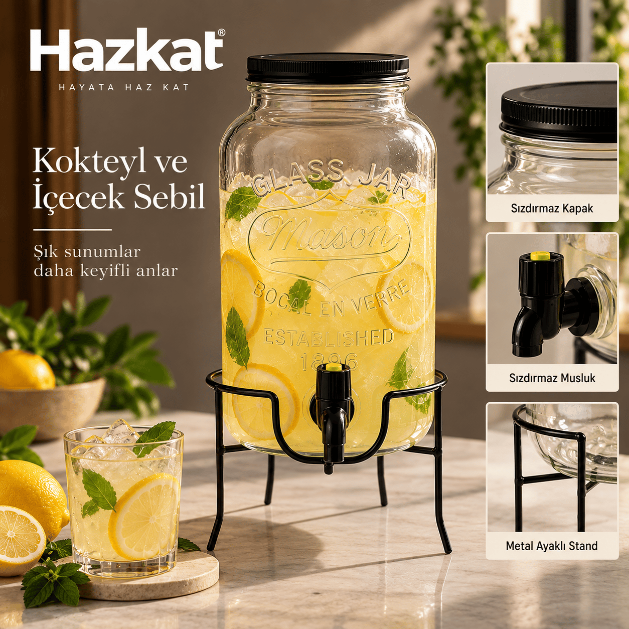 Hazkat Retro Cam Kokteyl Damacanası 4 Lt