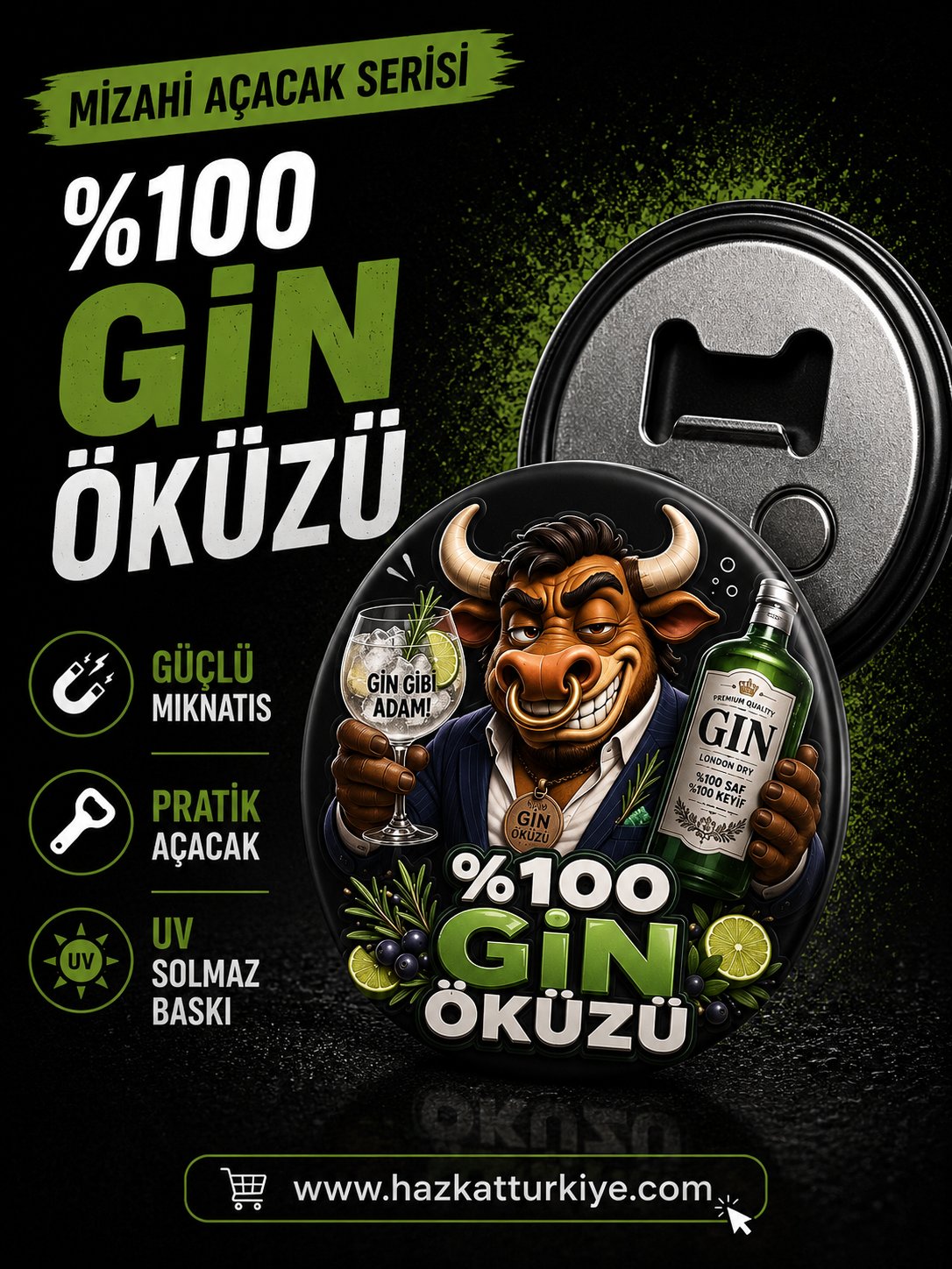 Mizahi Alkol Temalı Şişe Açacağı Gin Öküzü
