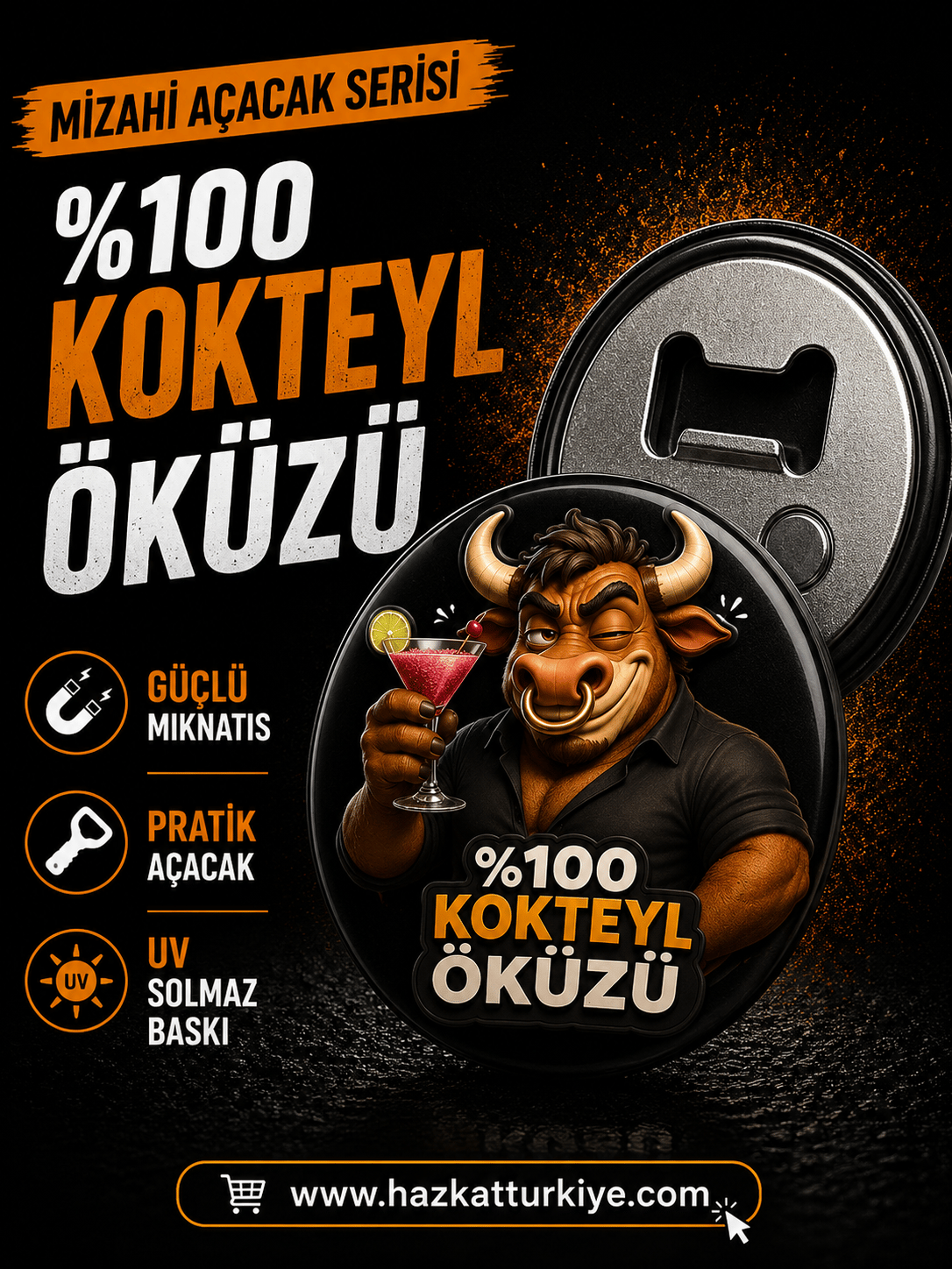 Mizahi Alkol Temalı Şişe Açacağı Koktetyl Öküzü