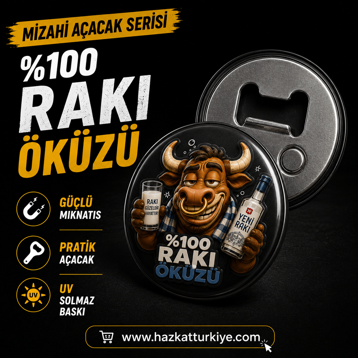 Mizahi Alkol Temalı Şişe Açacağı Rakı Öküzü