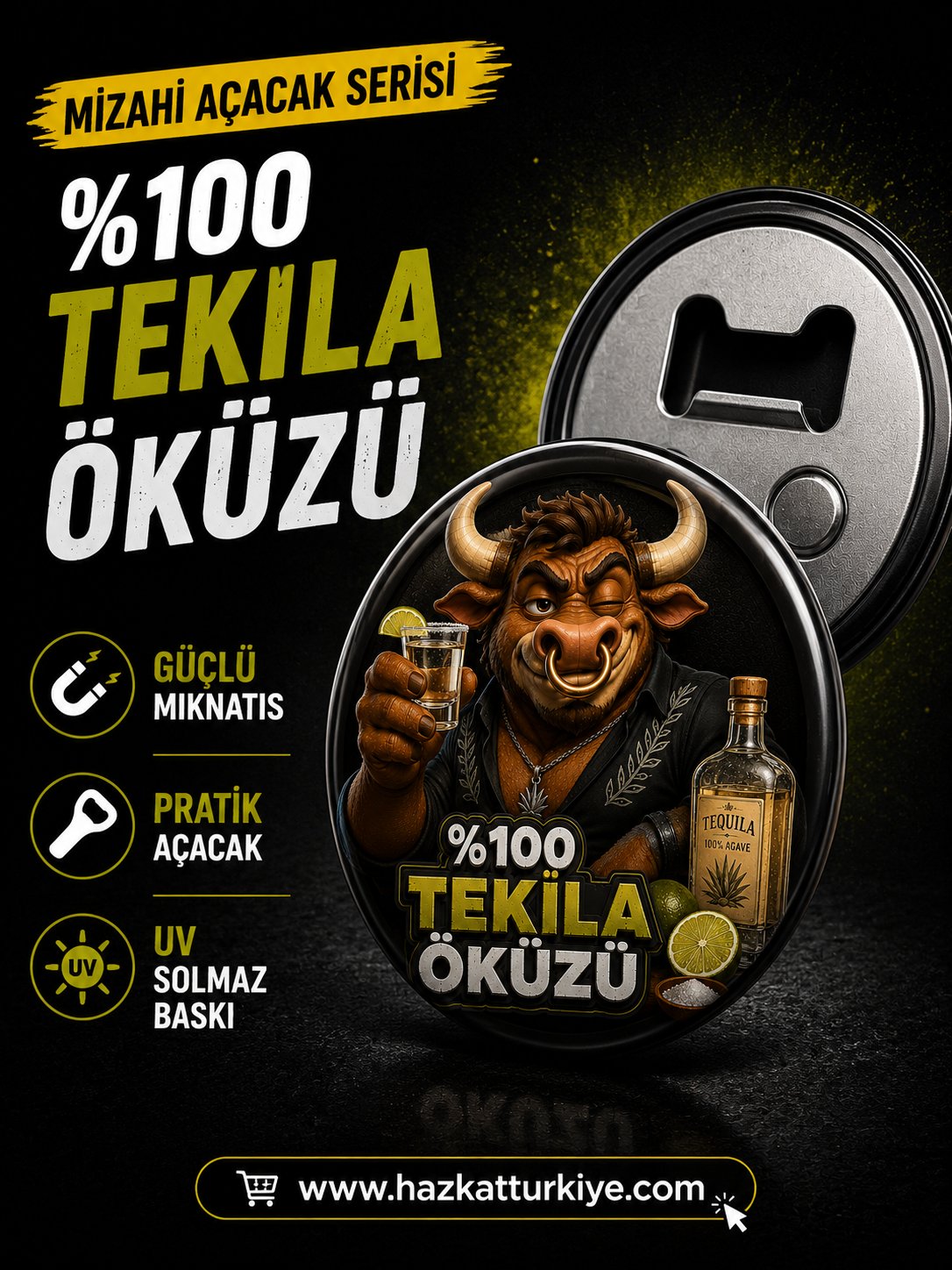 Mizahi Alkol Temalı Şişe Açacağı Tekila Öküzü