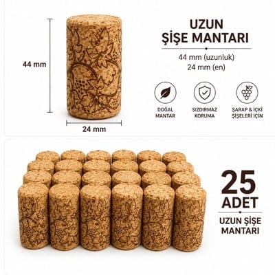 Portekiz Şişe Mantarı Uzun 25 Adet