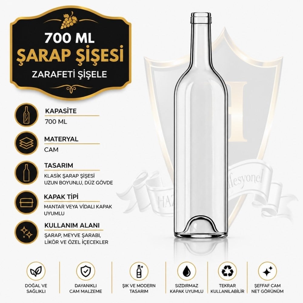 Şarap Şişesi 700ml Uvak Şeffaf