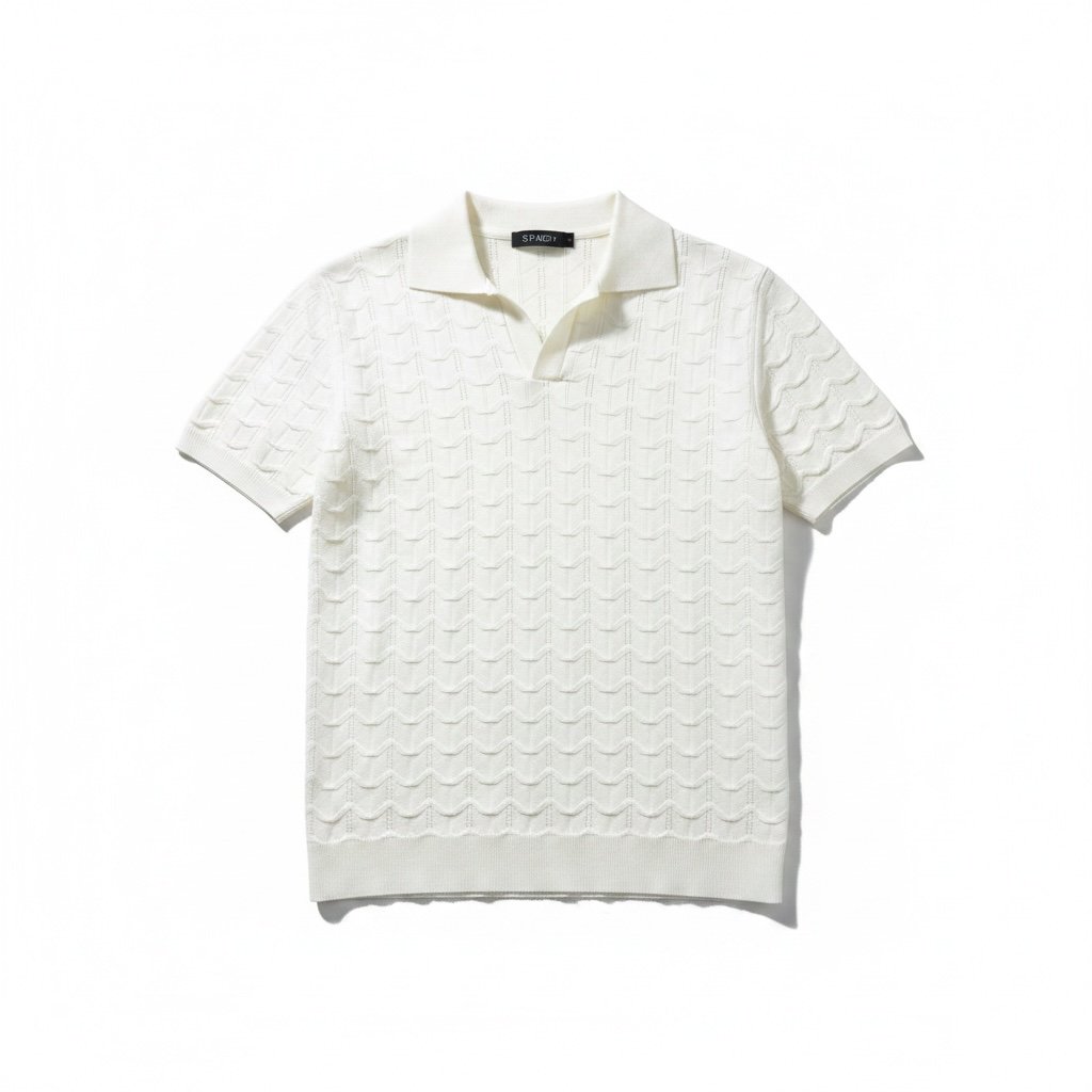 Beyaz GG Zİncir İşleme Polo Yaka Tshirt