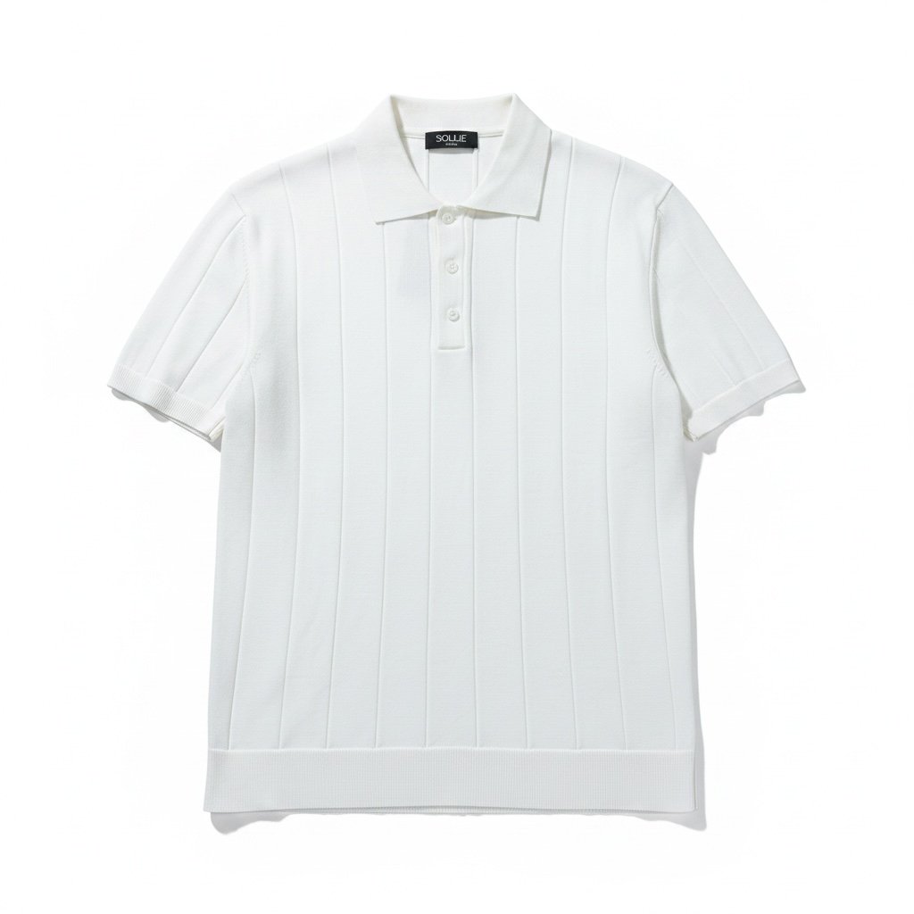 Beyaz RL Fitilli Düğmeli Polo Yaka Tshirt