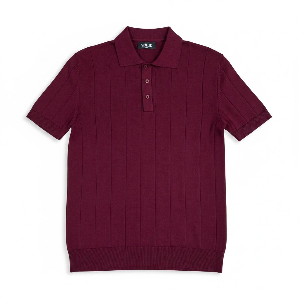 Bordo RL Fitilli Düğmeli Polo Yaka Tshirt