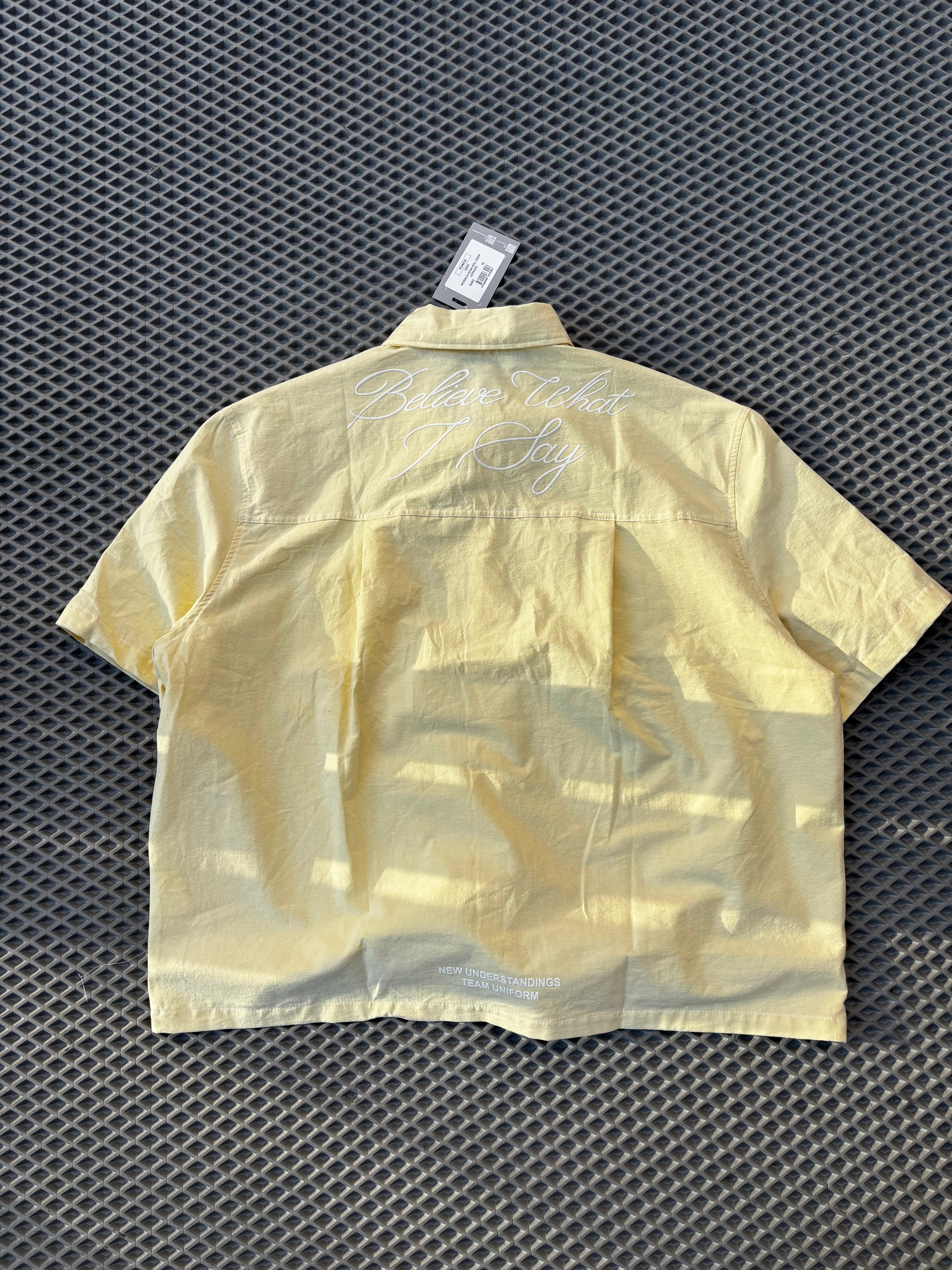 Oversize Keten Baskılı Sarı Gömlek