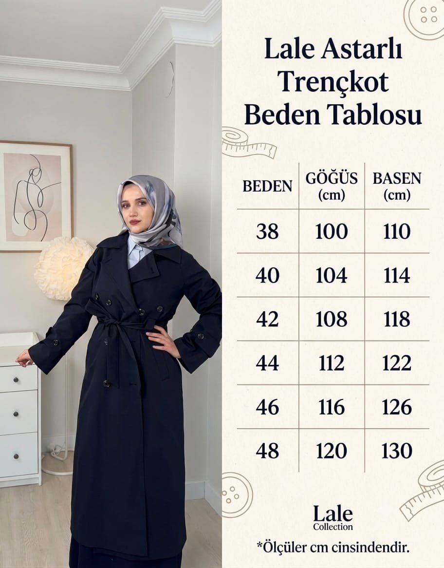 Lale Lacivert Astarlı Trençkot