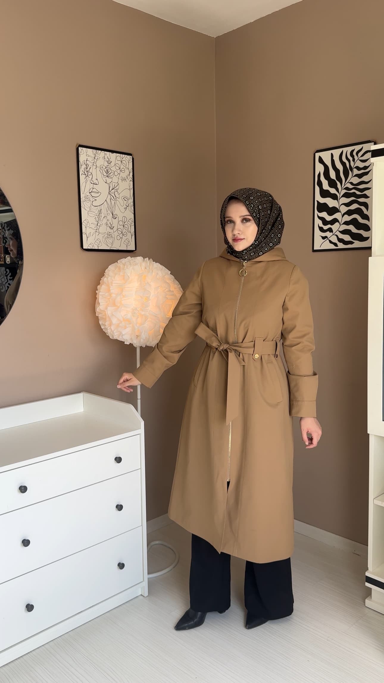 Liva Camel Kapüşonlu Trençkot