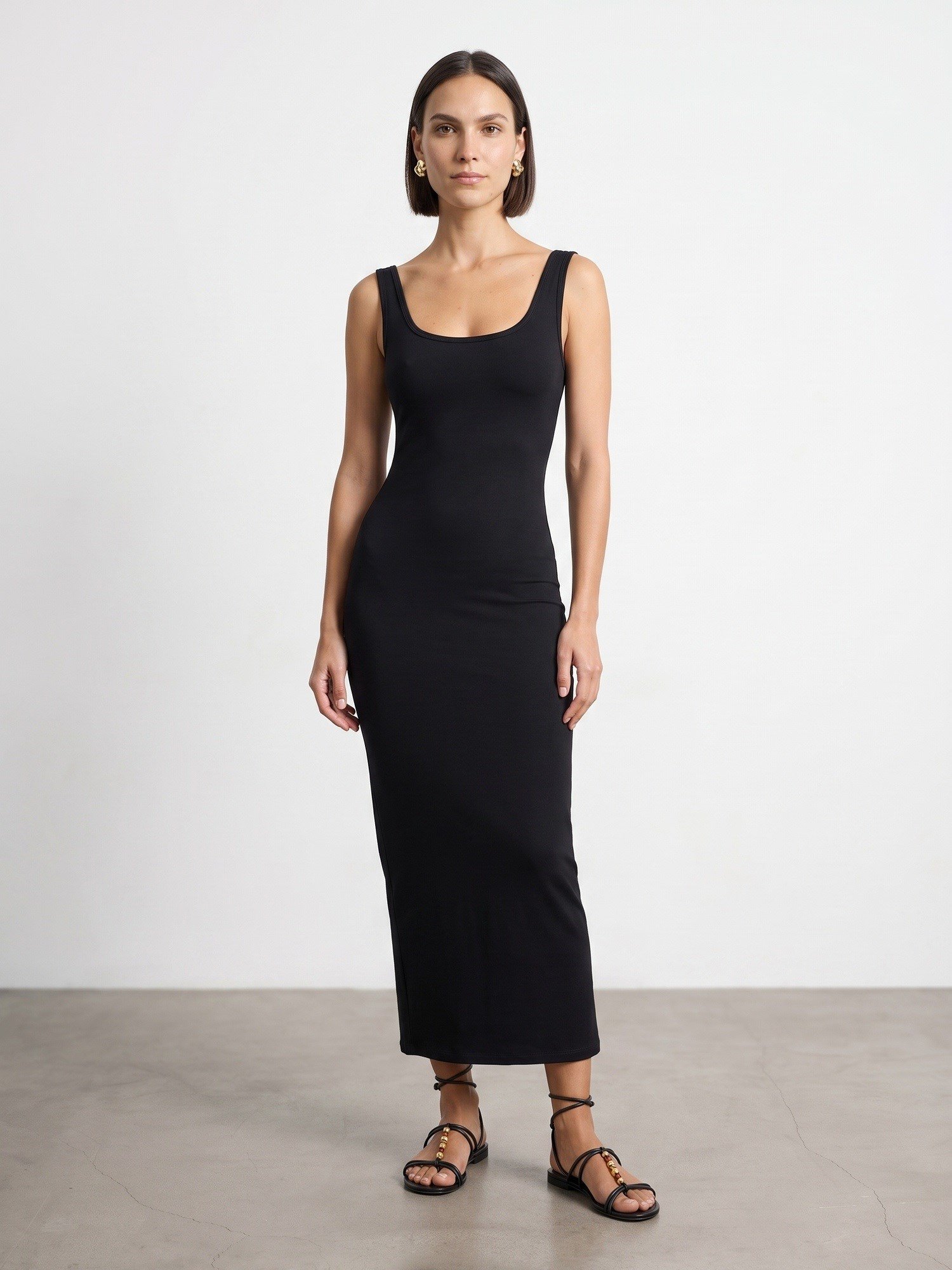  Bra-Free Midi Elbise-Siyah
