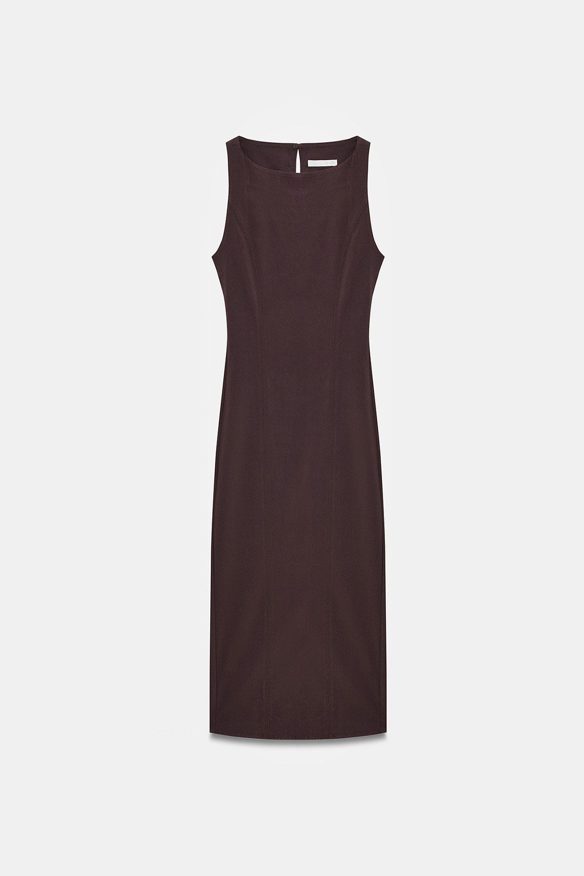 Extra Slim Fit Midi Elbise-Kahve