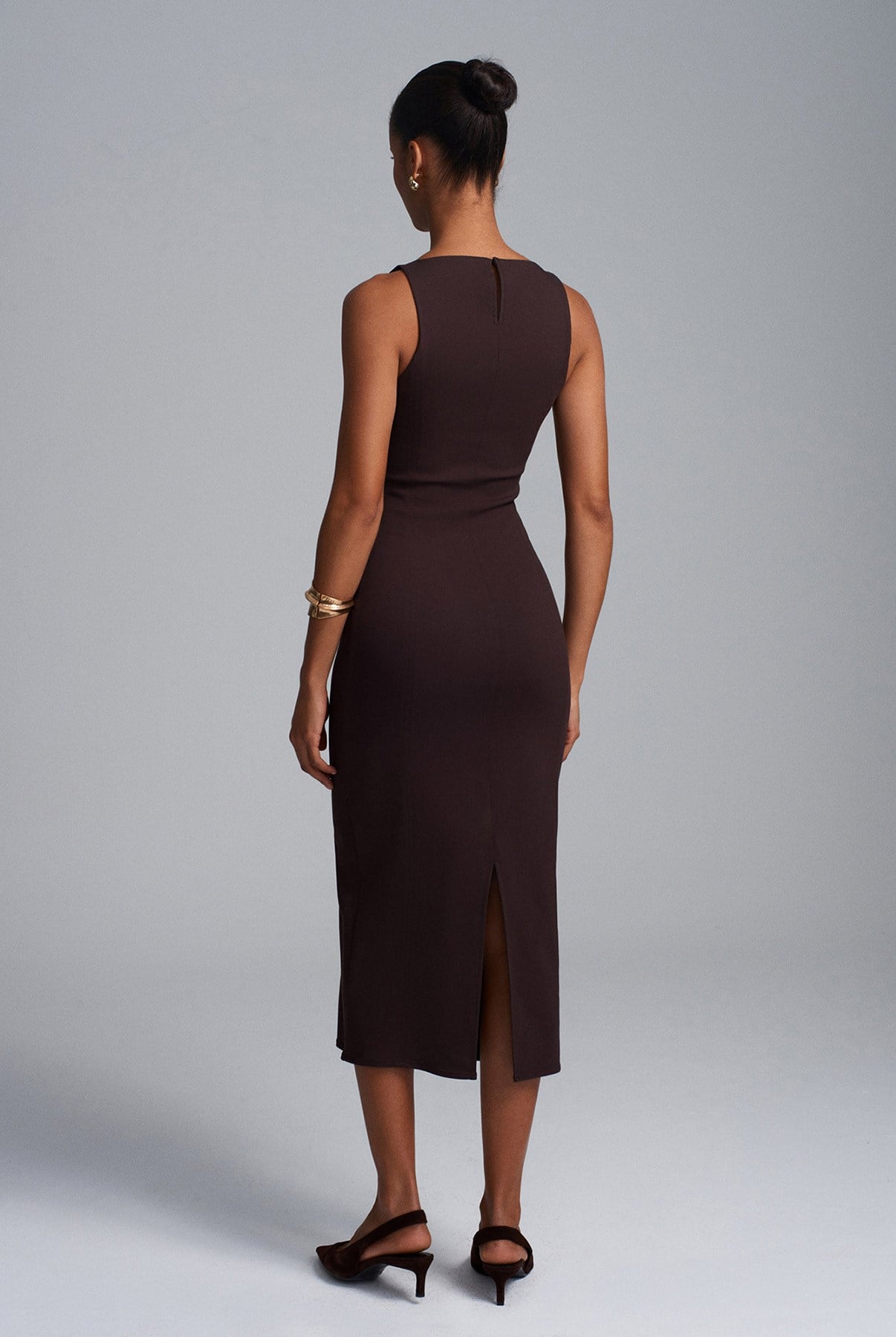 Extra Slim Fit Midi Elbise-Kahve