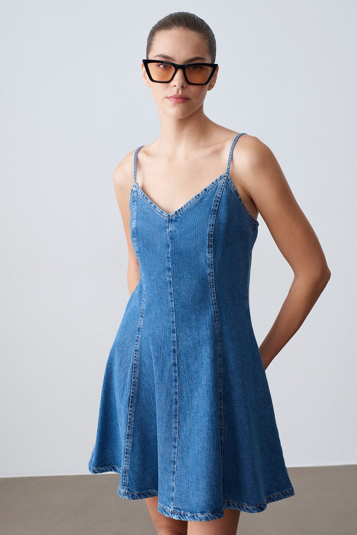 Lyocell Karışımlı Denim Mini Elbise