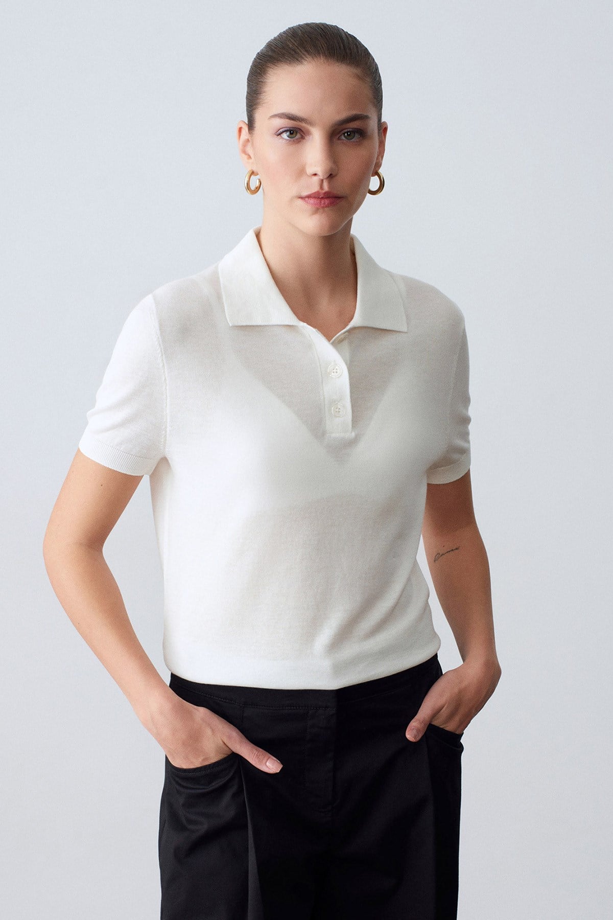 Lyocell Karışımlı Polo Yaka Bluz