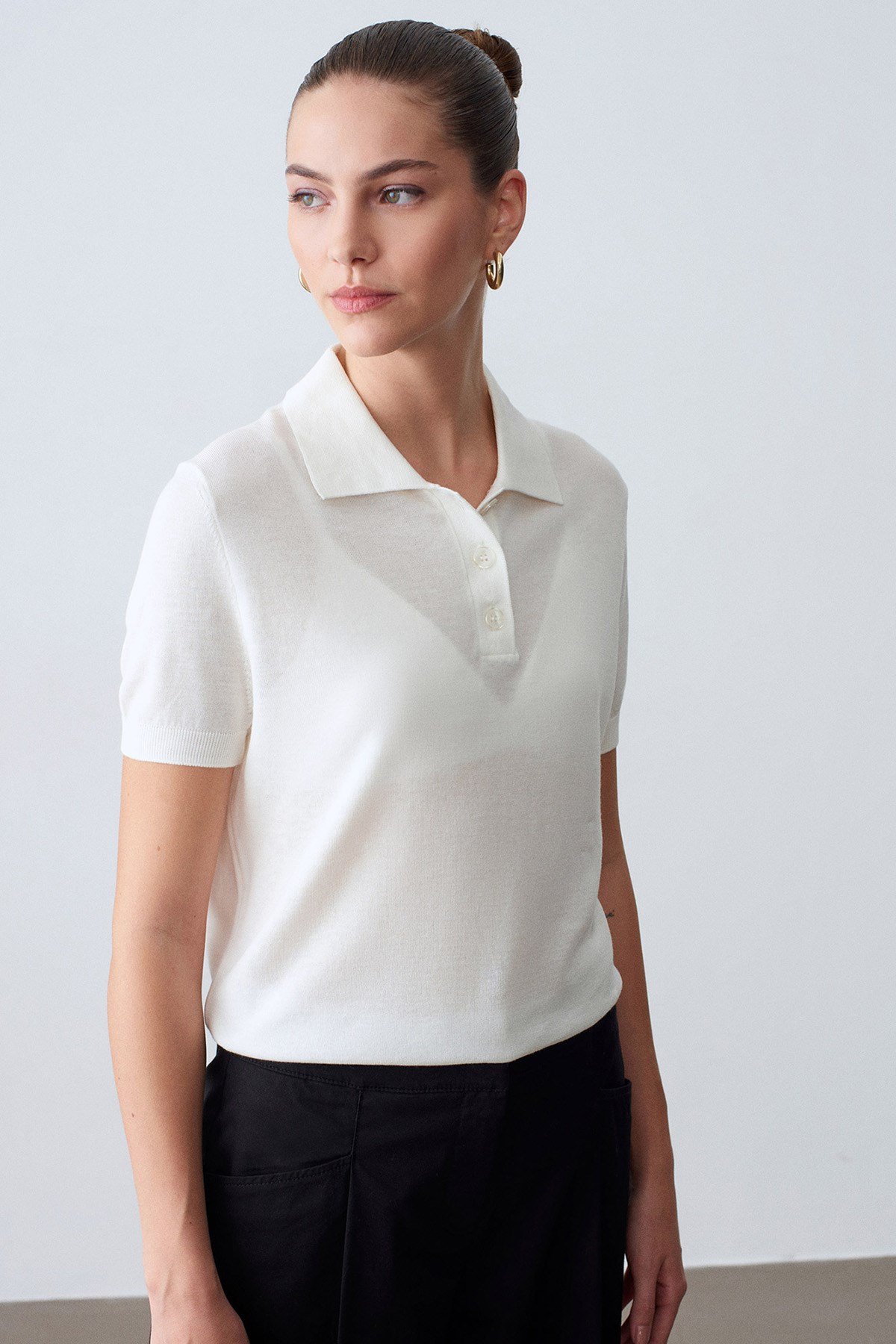 Lyocell Karışımlı Polo Yaka Bluz