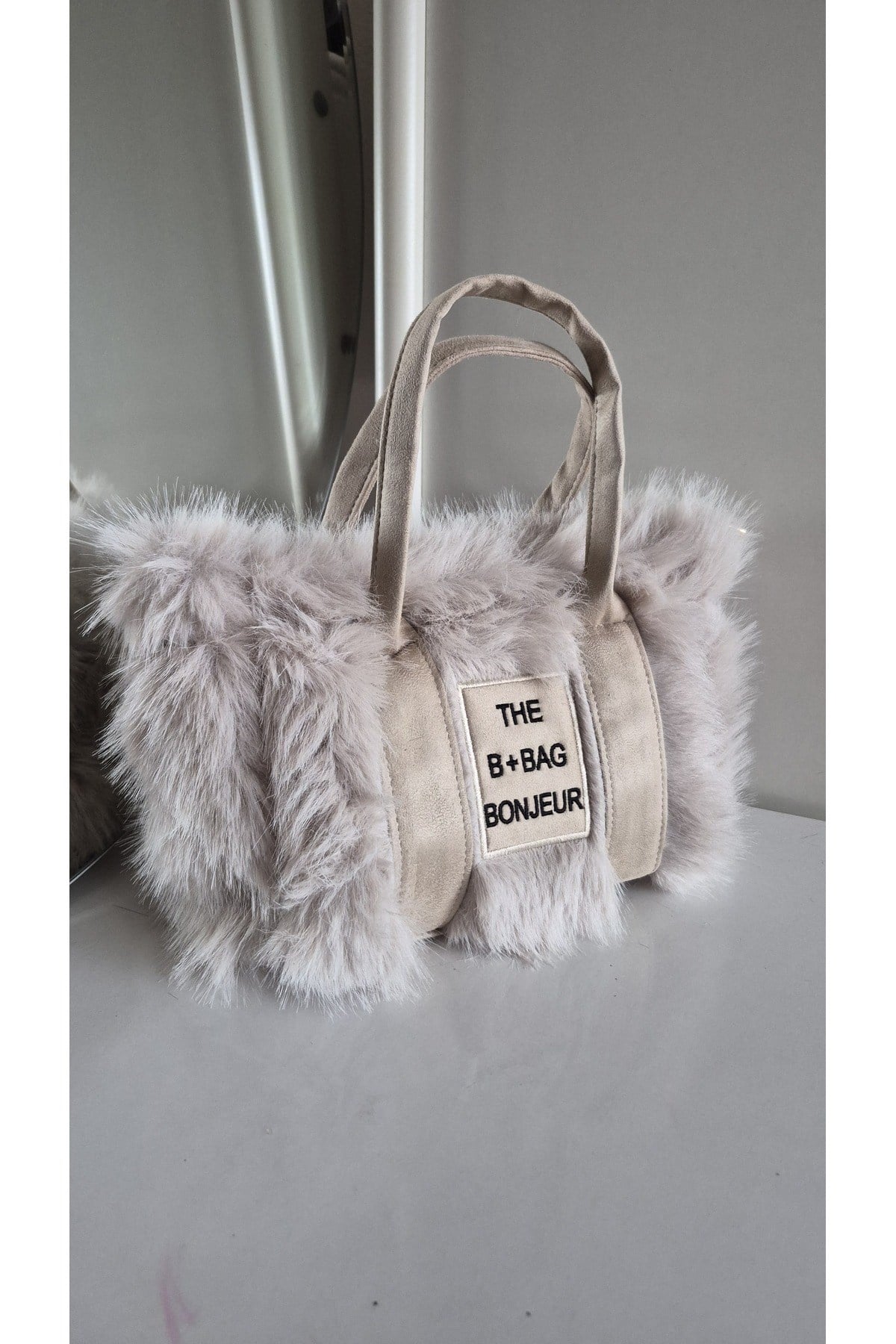 Krem Tüylü Teddy Kol ve El Çantası - Furry Bag