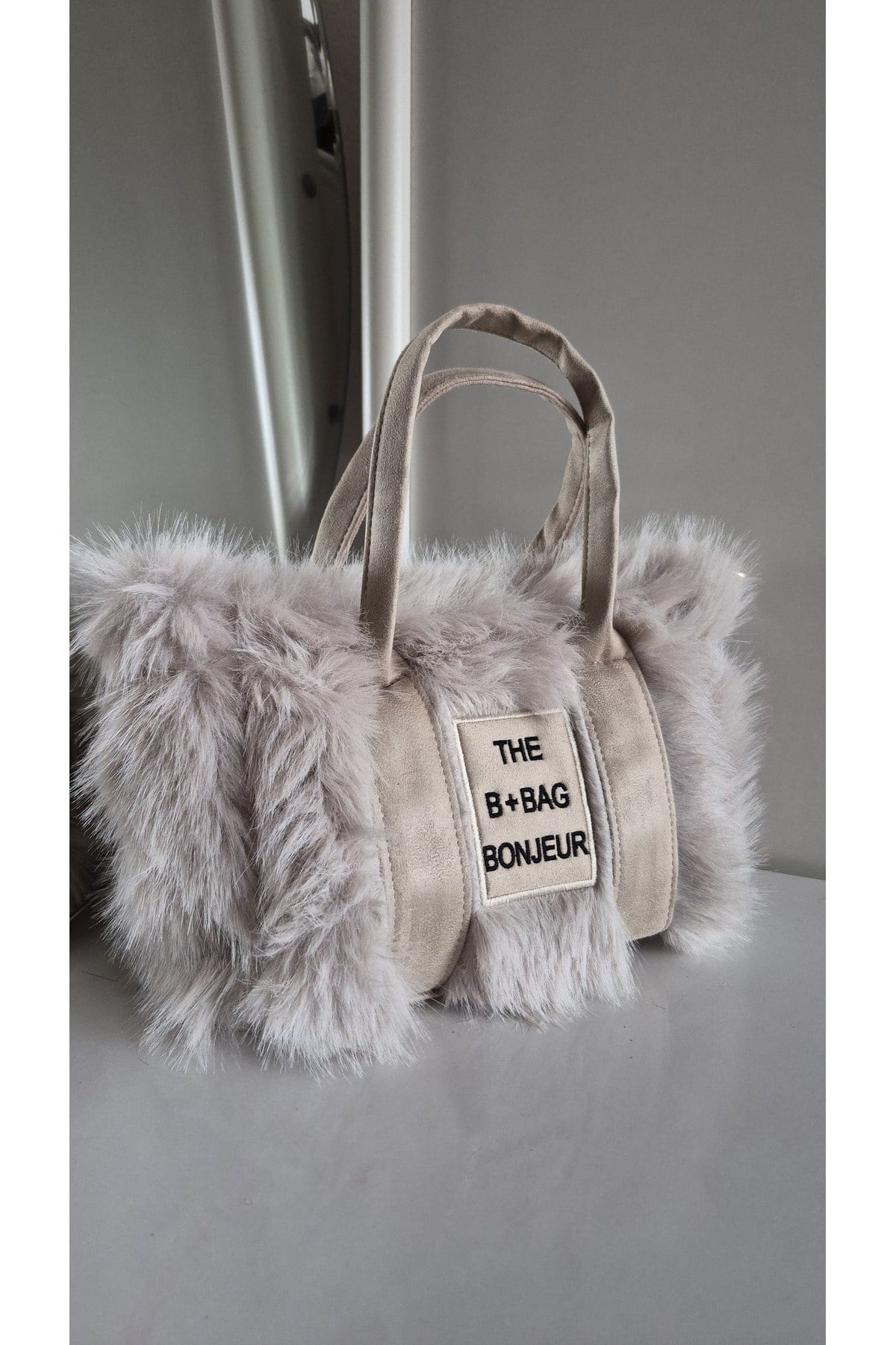 Krem Tüylü Teddy Kol ve El Çantası - Furry Bag