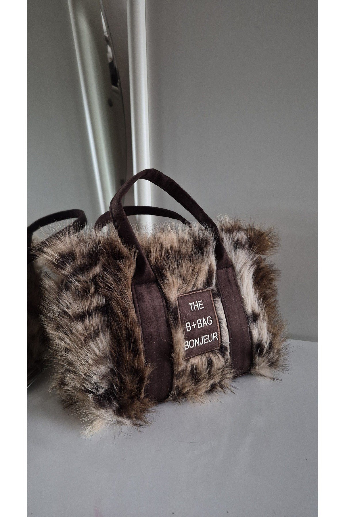 Leopar Desen Tüylü Teddy Kol ve El Çantası - Furry Bag