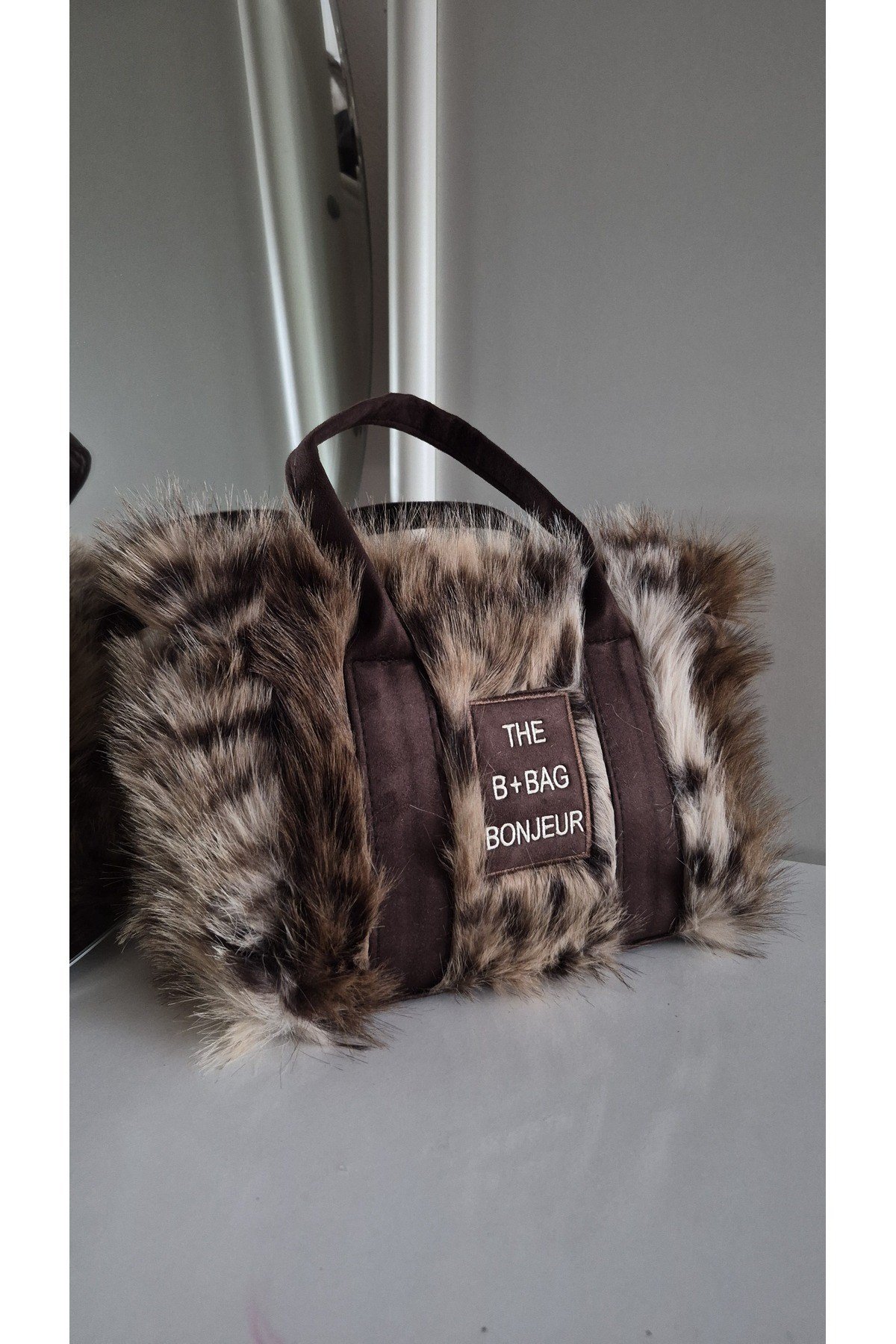 Leopar Desen Tüylü Teddy Kol ve El Çantası - Furry Bag