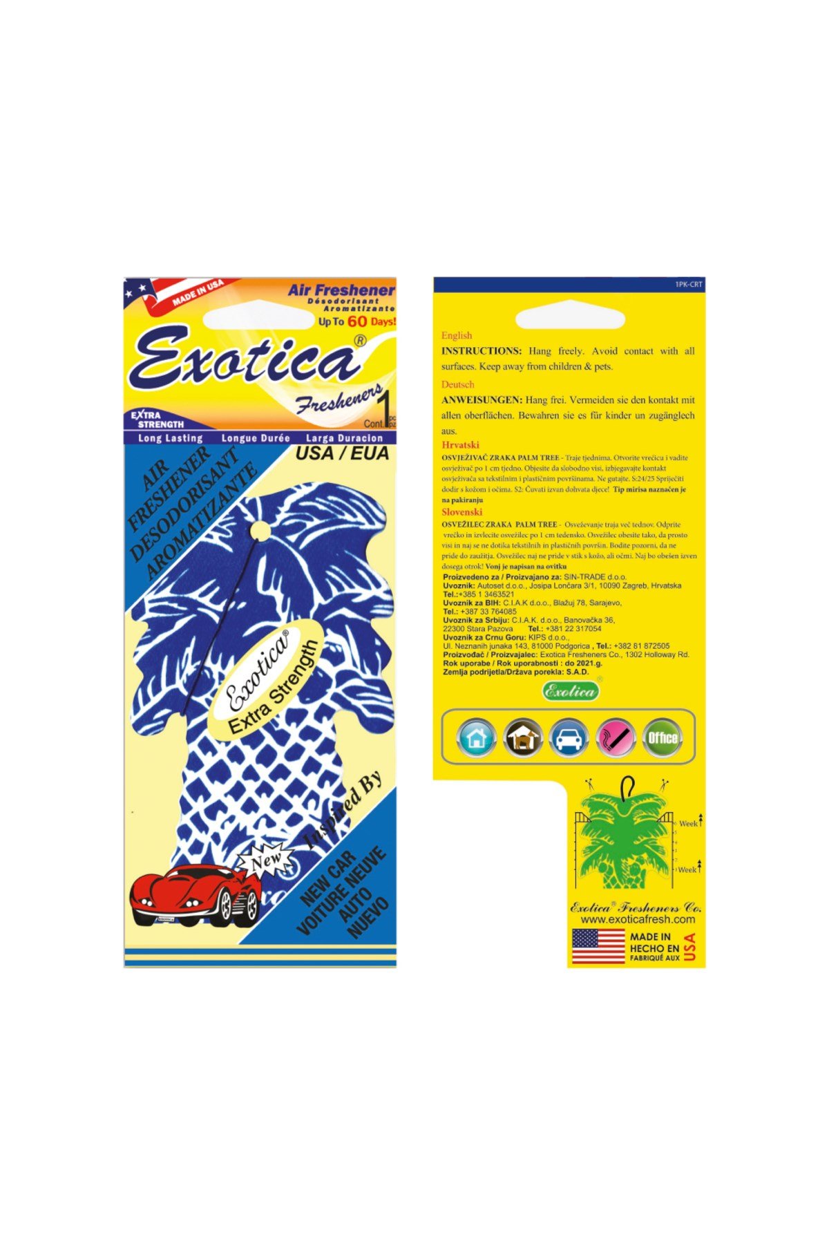 Fresheners Palm Tree New Car Oto Asma Koku (Made In Usa)