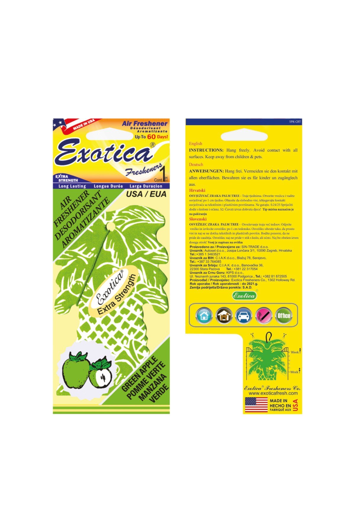 Fresheners Palm Tree Yeşil Elma Oto Asma Koku (Made In Usa)