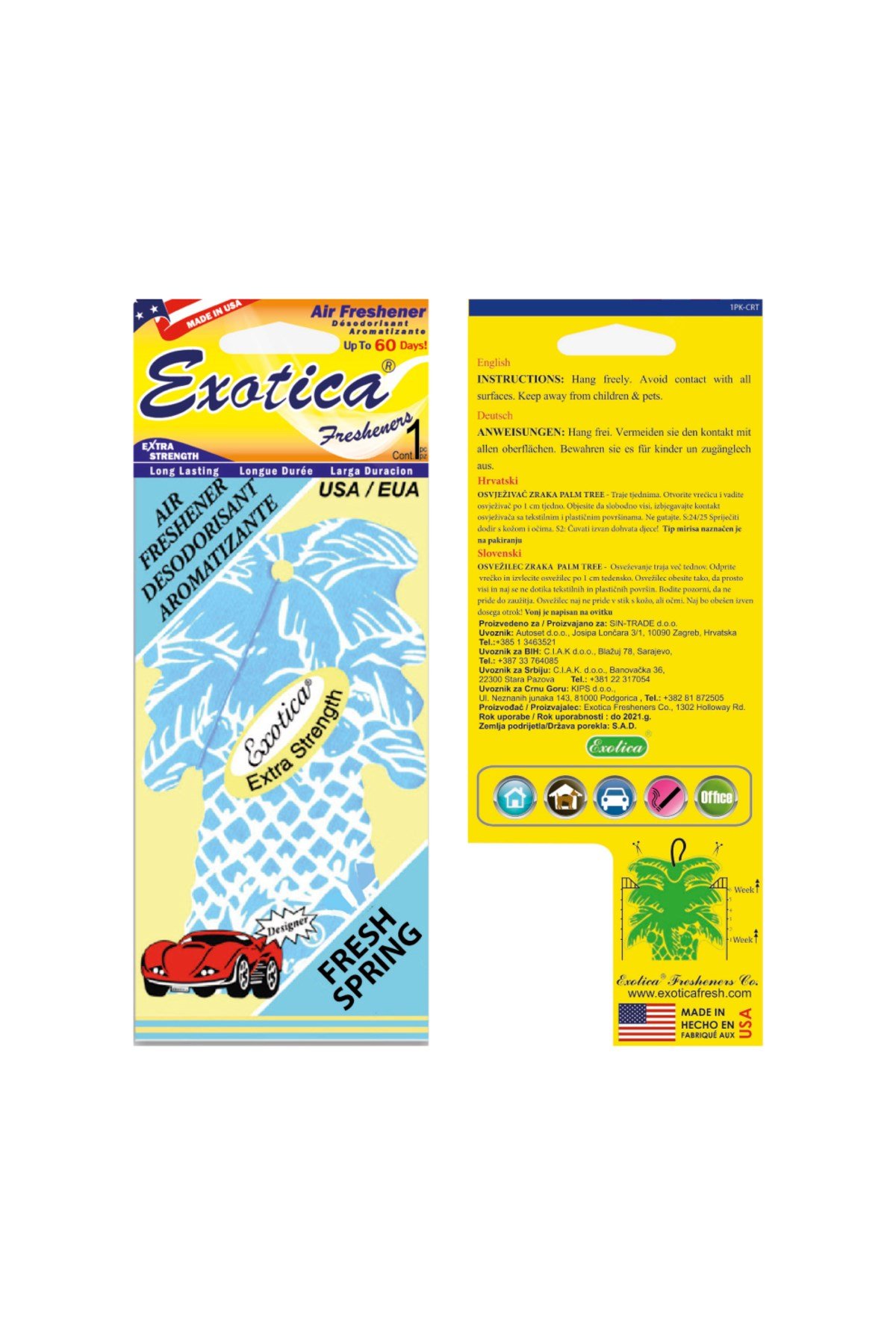 Fresheners Palm Trees Fresh Spring Oto Asma Koku (Made In Usa)