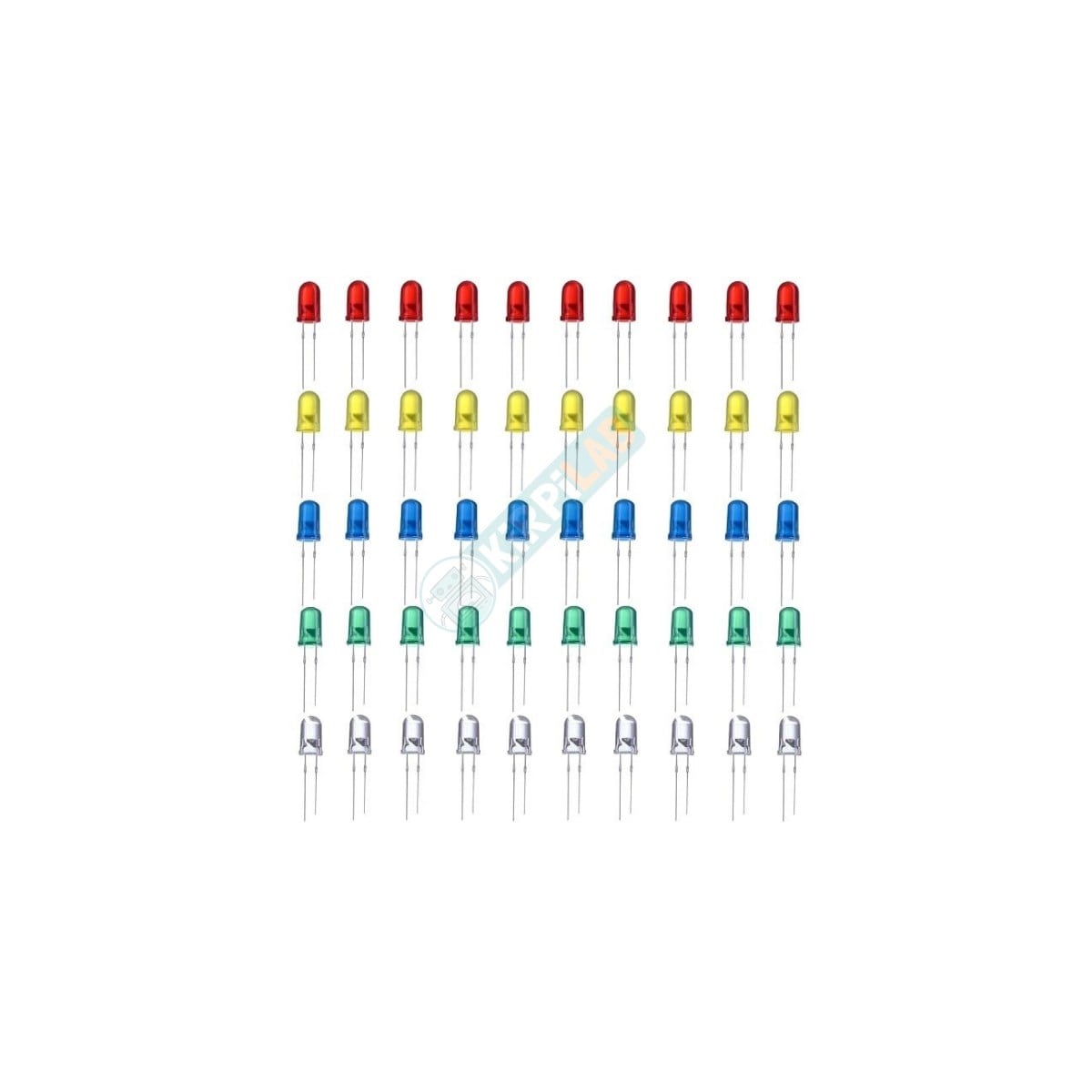 10x 5mm Sarı, Mavi, Yeşil, Kırmızı, Beyaz LED Seti