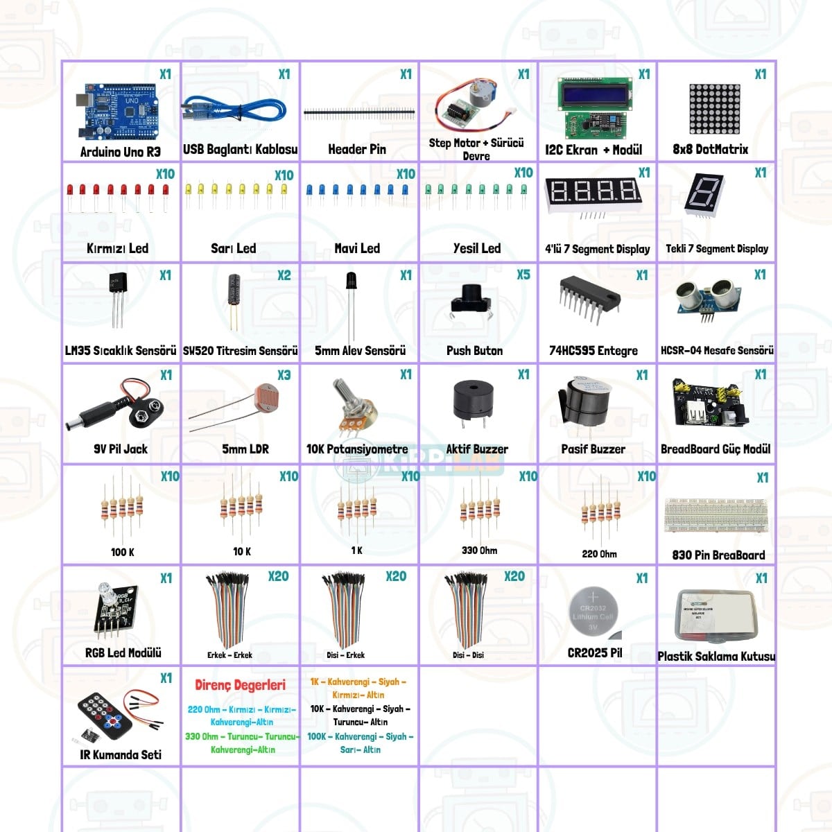 Kirpilab Arduino Başlangıç Seti 38 Parça 185 Bileşenli Gelişmiş Maker Seti + Saklama Kutulu