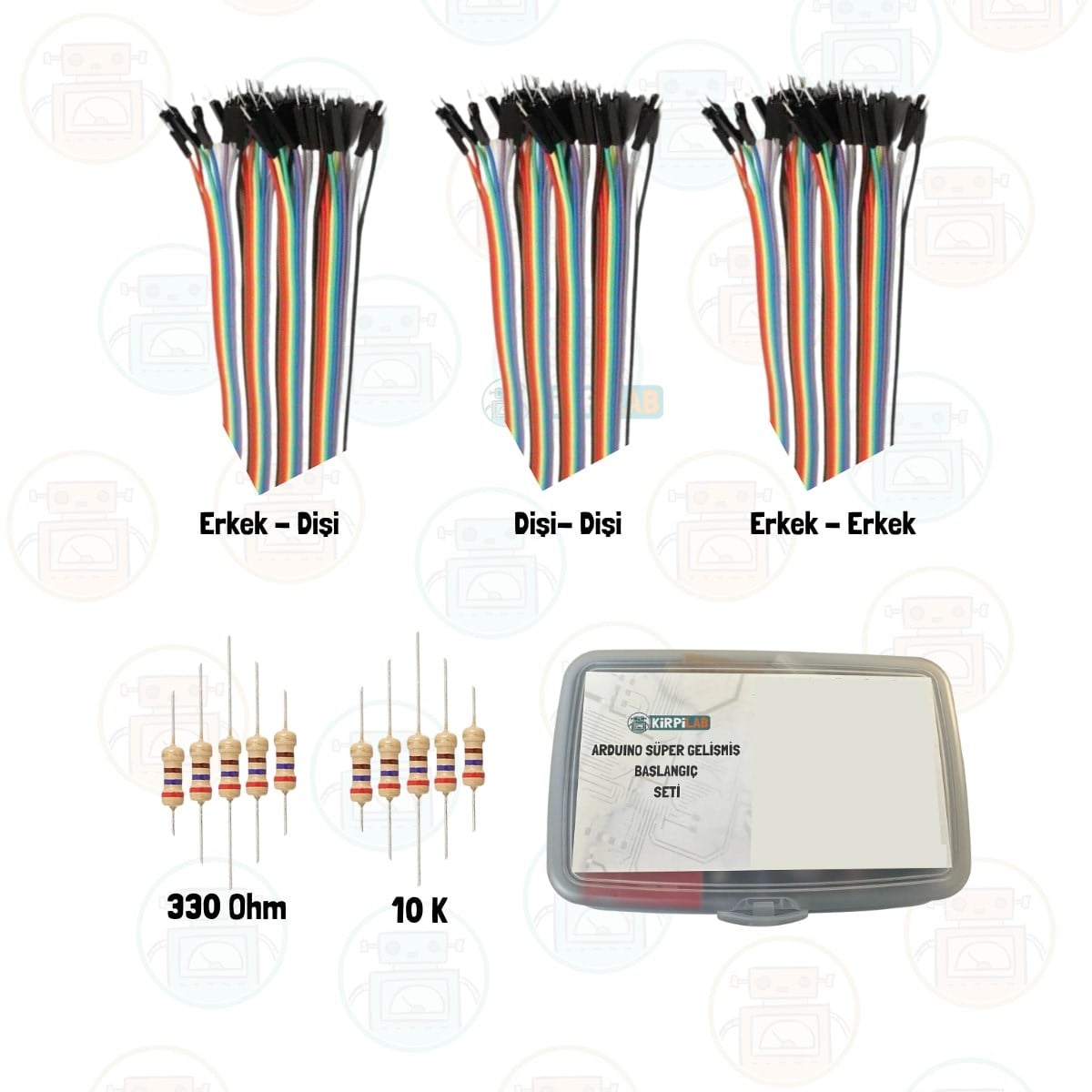 Kirpilab Arduino Uno R3 Başlangıç Seti (20 Parça 124 Bileşenli - LCD Ekranlı Maker Seti) + Saklama Kutulu