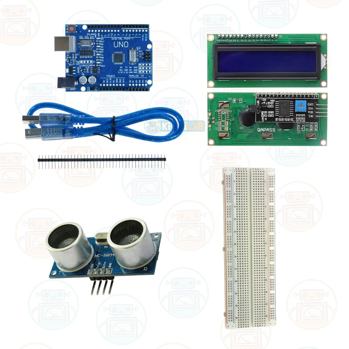 Kirpilab Arduino Uno R3 Başlangıç Seti (20 Parça 124 Bileşenli - LCD Ekranlı Maker Seti) + Saklama Kutulu