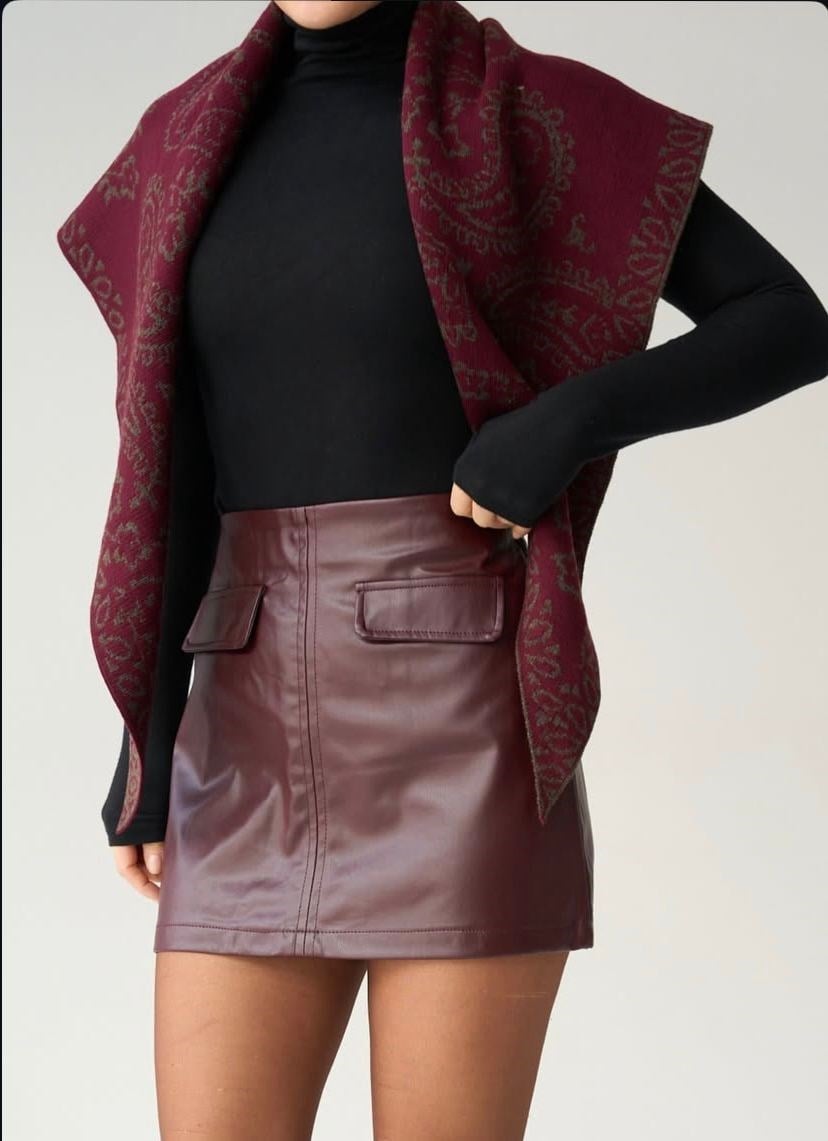 DERİ BORDO ETEK 