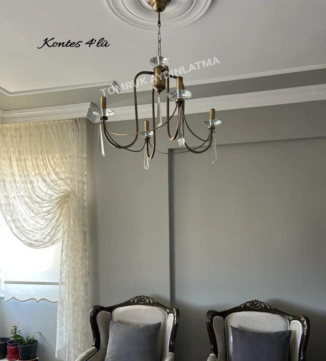 KONTES 4'LÜ AVİZE PRİZMA KRİSTAL