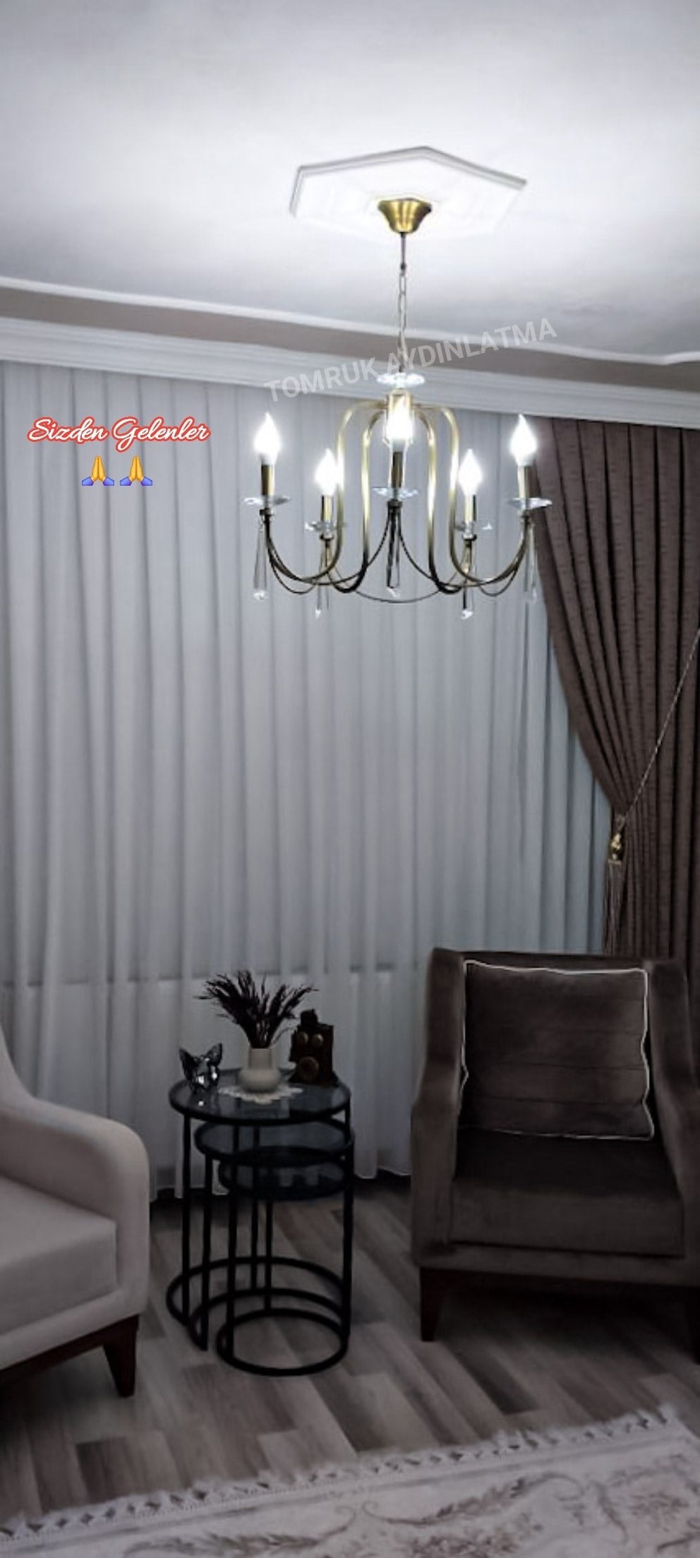 KONTES 5'Lİ AVİZE PRİZMA KRİSTAL